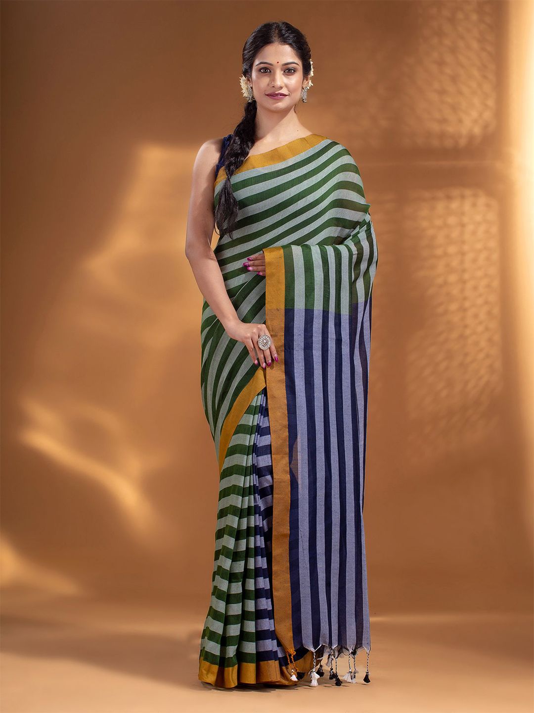 Arhi Green & Lavender Woven Design Zari Pure Cotton Saree Price in India