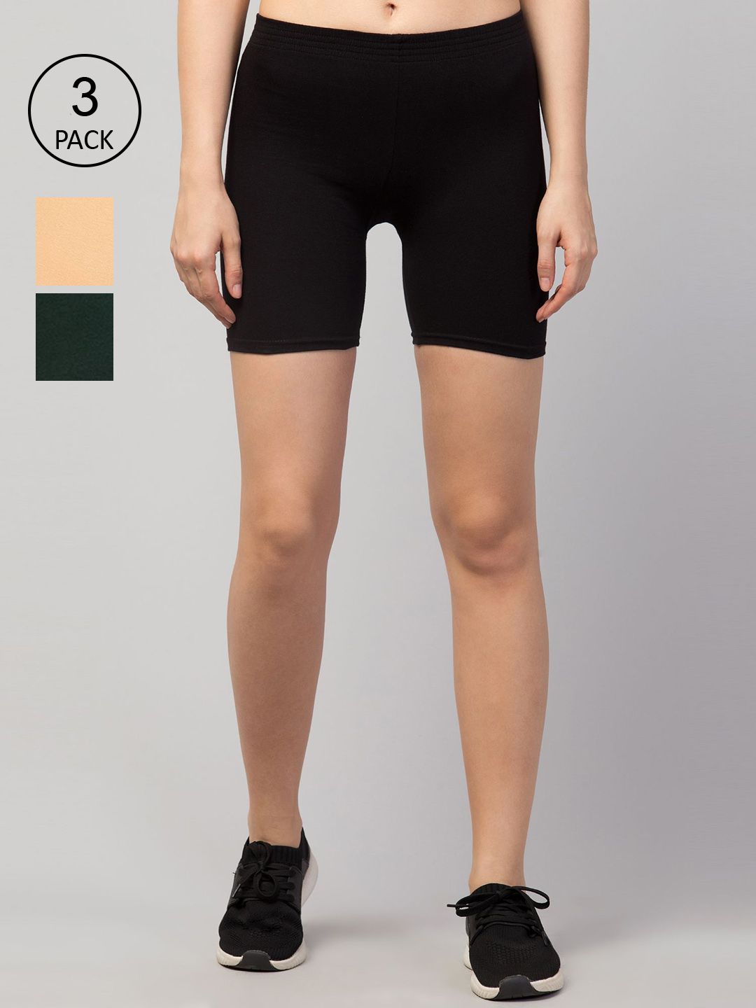 Apraa & Parma Women Black and Beige Pack of 3 Slim Fit Cycling Sports Shorts Price in India