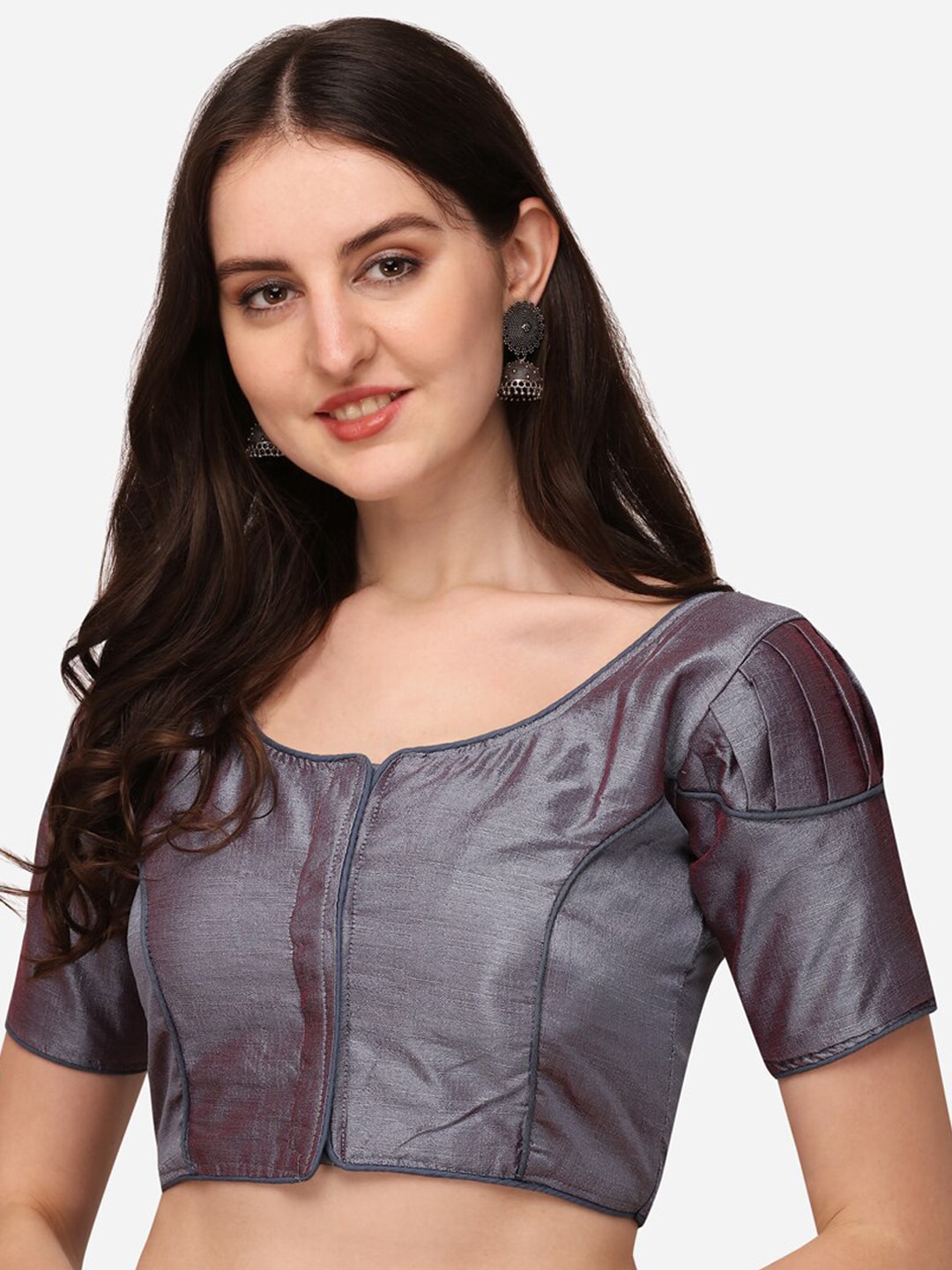 PUJIA MILLS Women Grey Solid Readymade Saree Blouse Price in India
