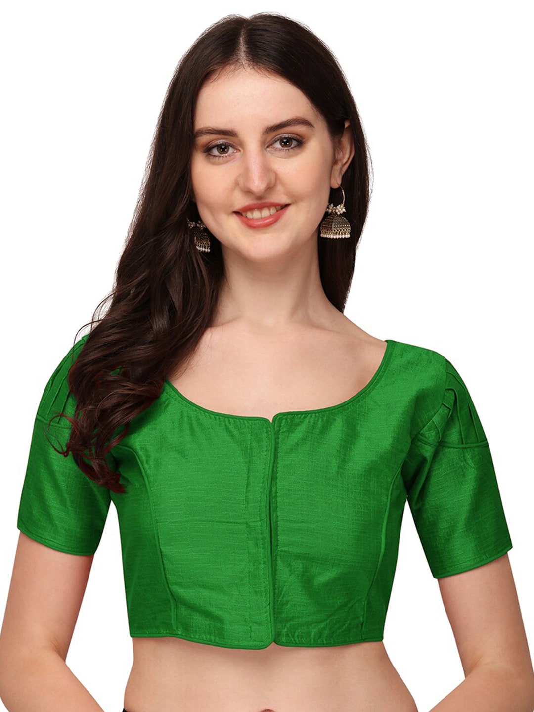 PUJIA MILLS Women Green Solid Readymade Saree Blouse Price in India
