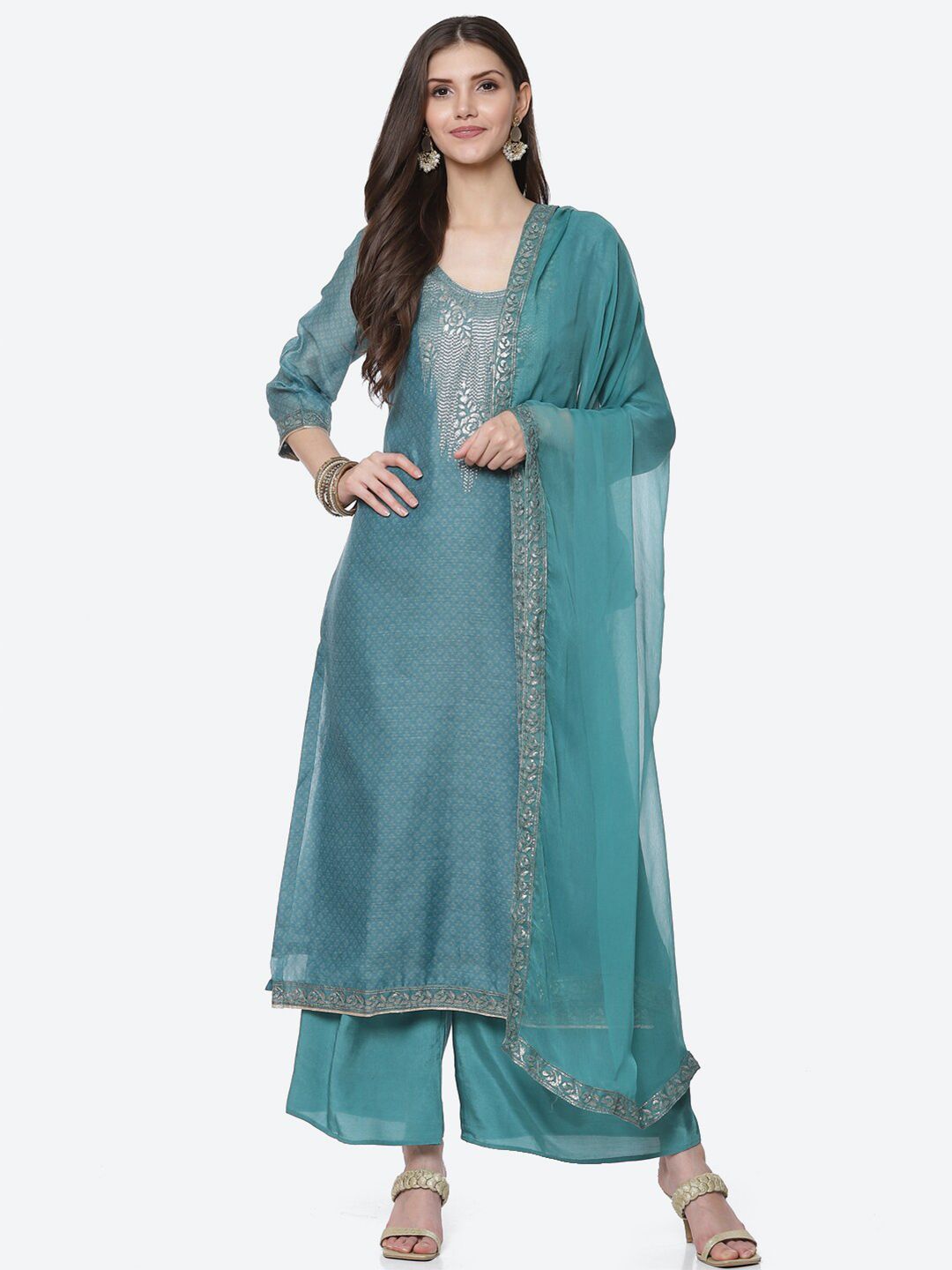 Biba Blue Unstitched Dress Material Price in India