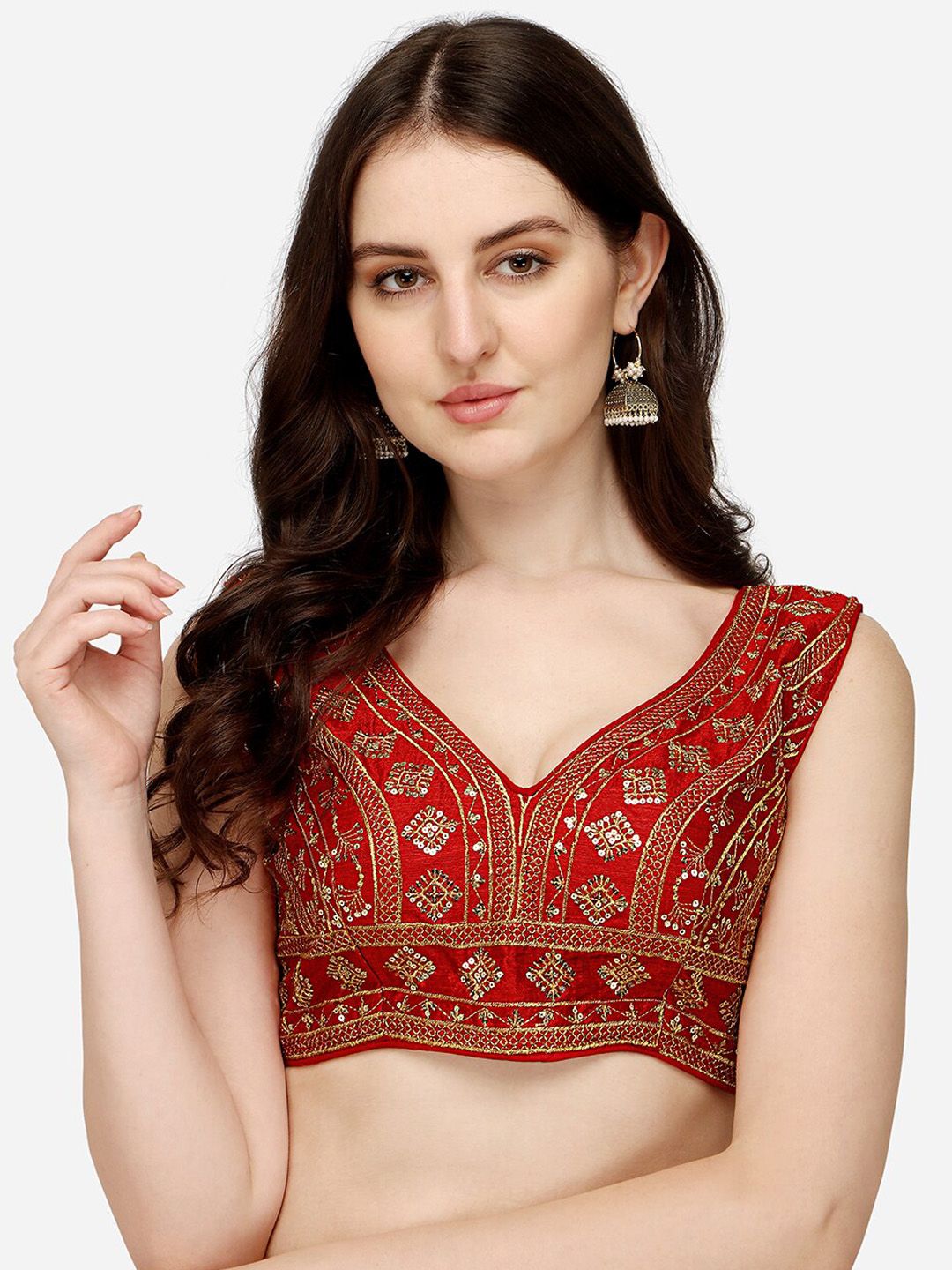 Sumaira Tex Maroon Embroidered Saree Blouse Price in India