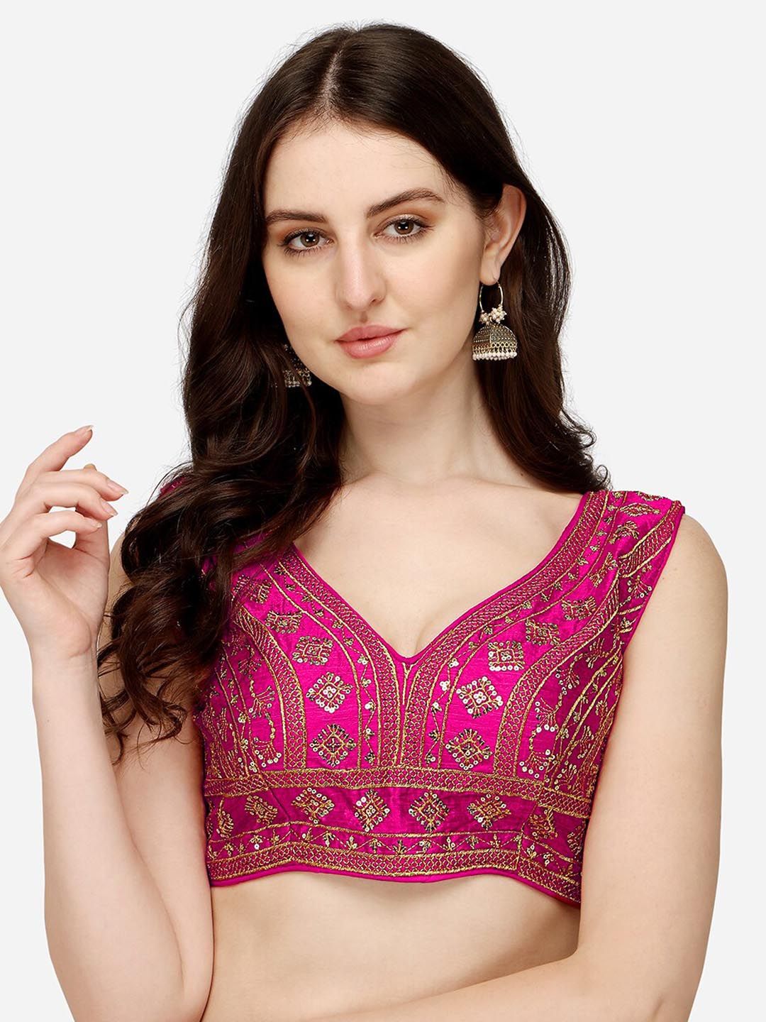 Sumaira Tex Women Pink Embroidered Silk Saree Blouse Price in India