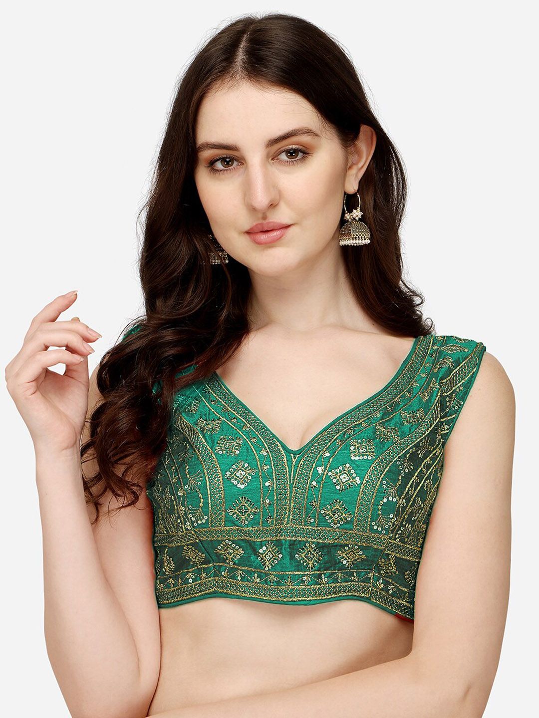 Sumaira Tex Women Teal-Green Embroidered Saree Blouse Price in India