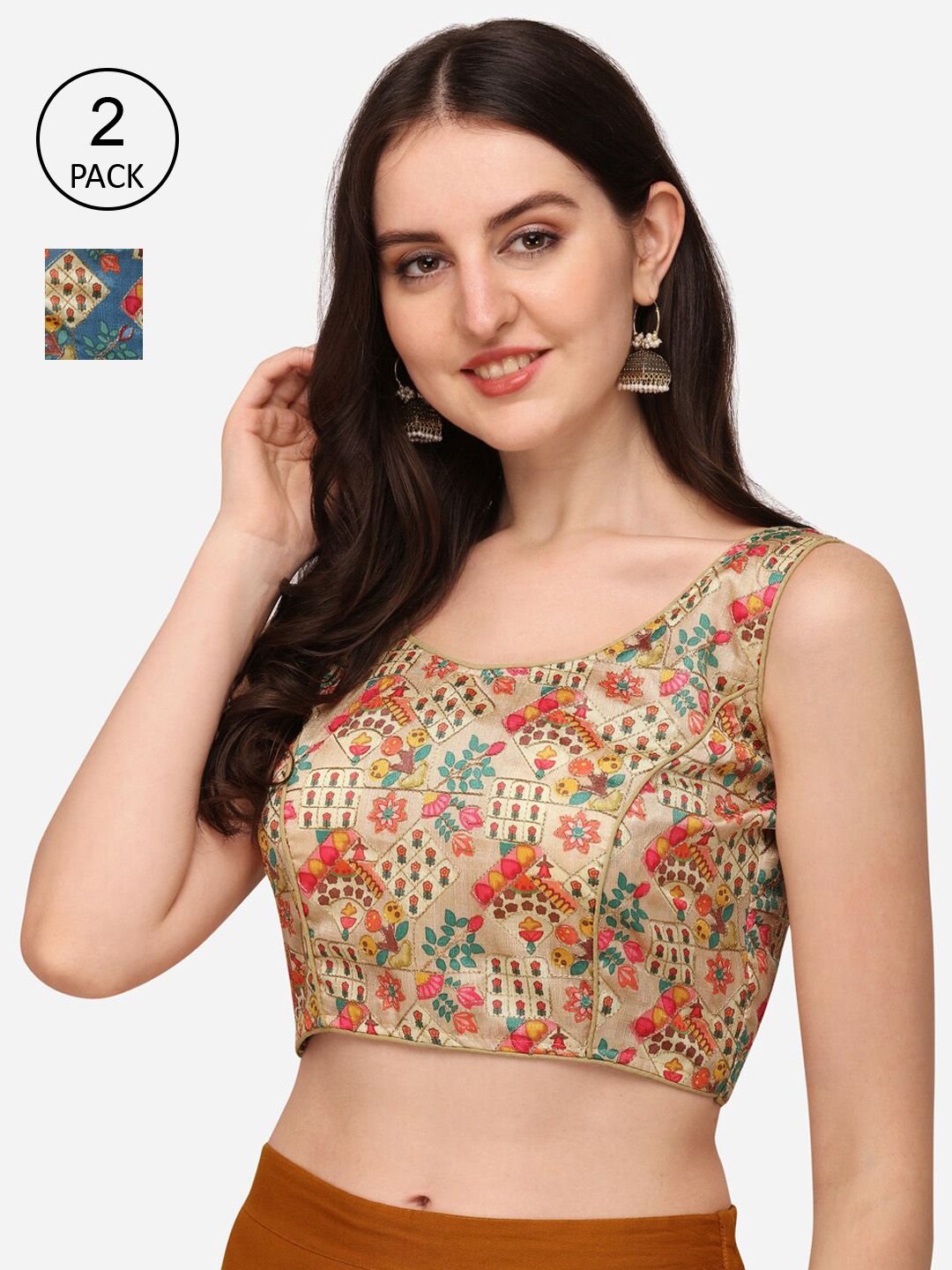 Sumaira Tex Women Gold-Coloured Embroidered Padded Saree Blouse Price in India