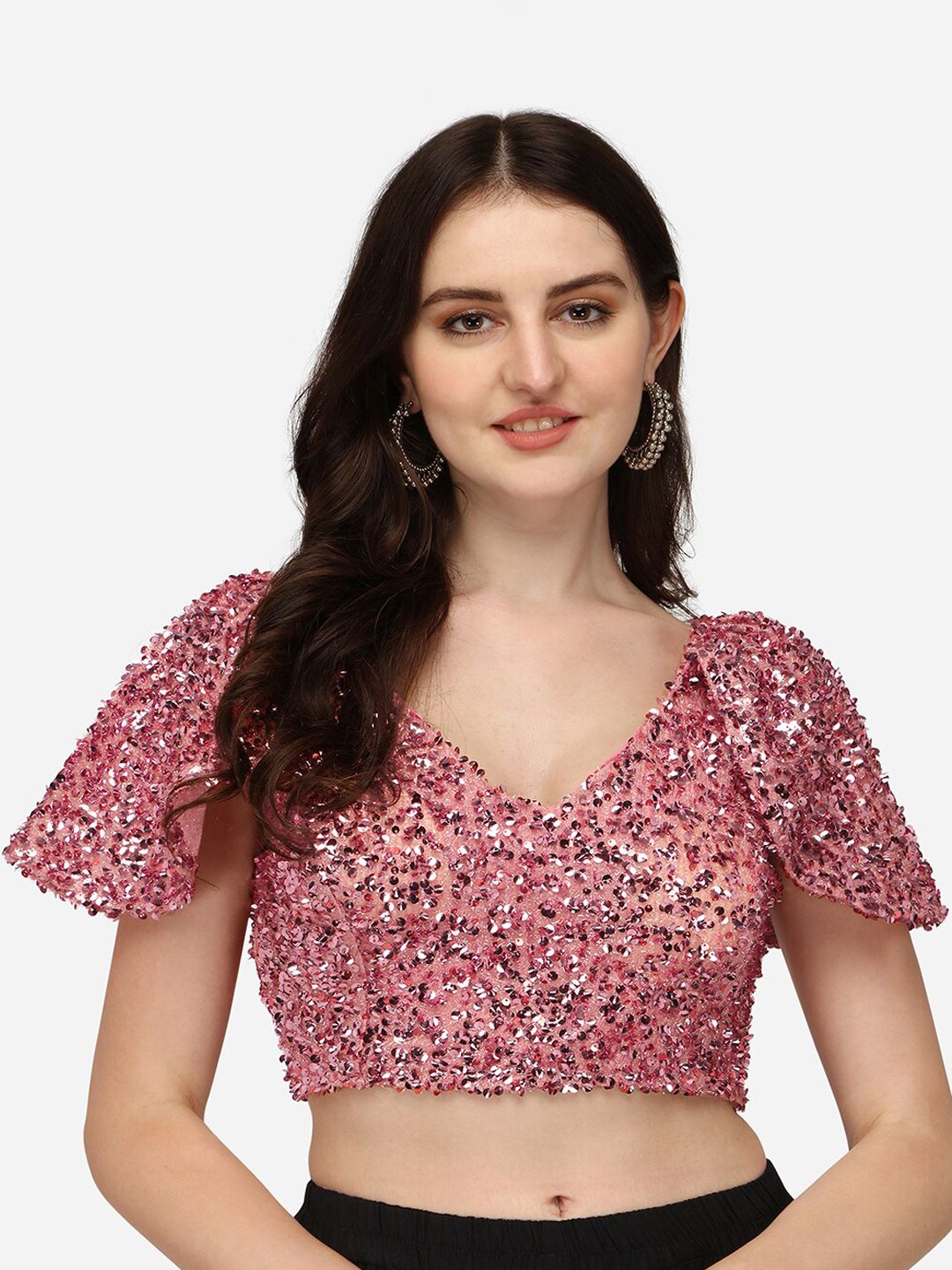 Sumaira Tex Women Pink Sequinned Saree Blouse Price in India