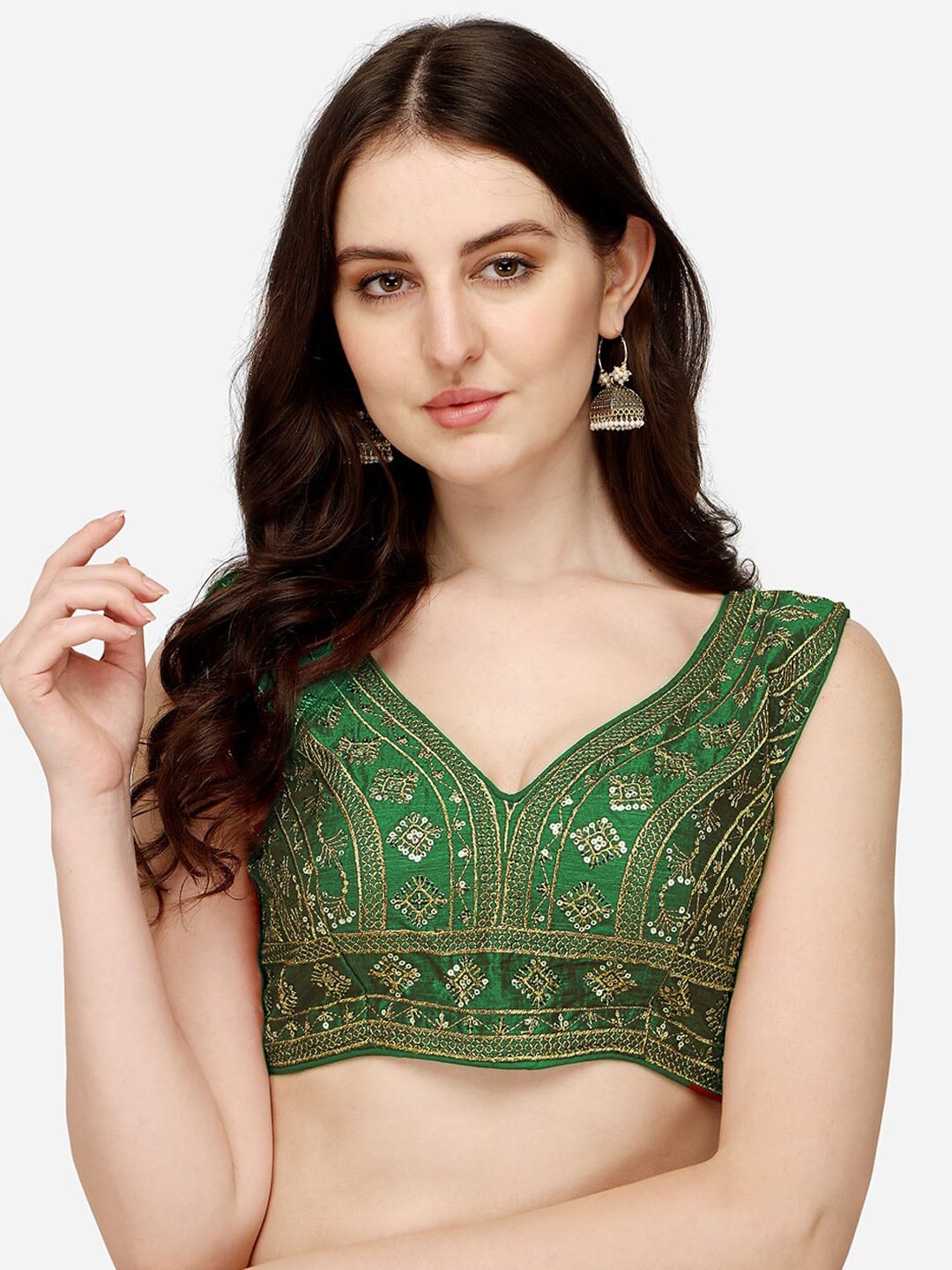 Sumaira Tex Women Green Embroidery Work Saree Blouse Price in India