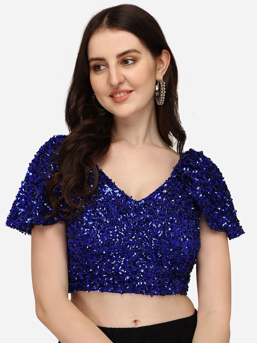 Sumaira Tex Women Blue Fancy Sequence Work Saree Blouse Price in India