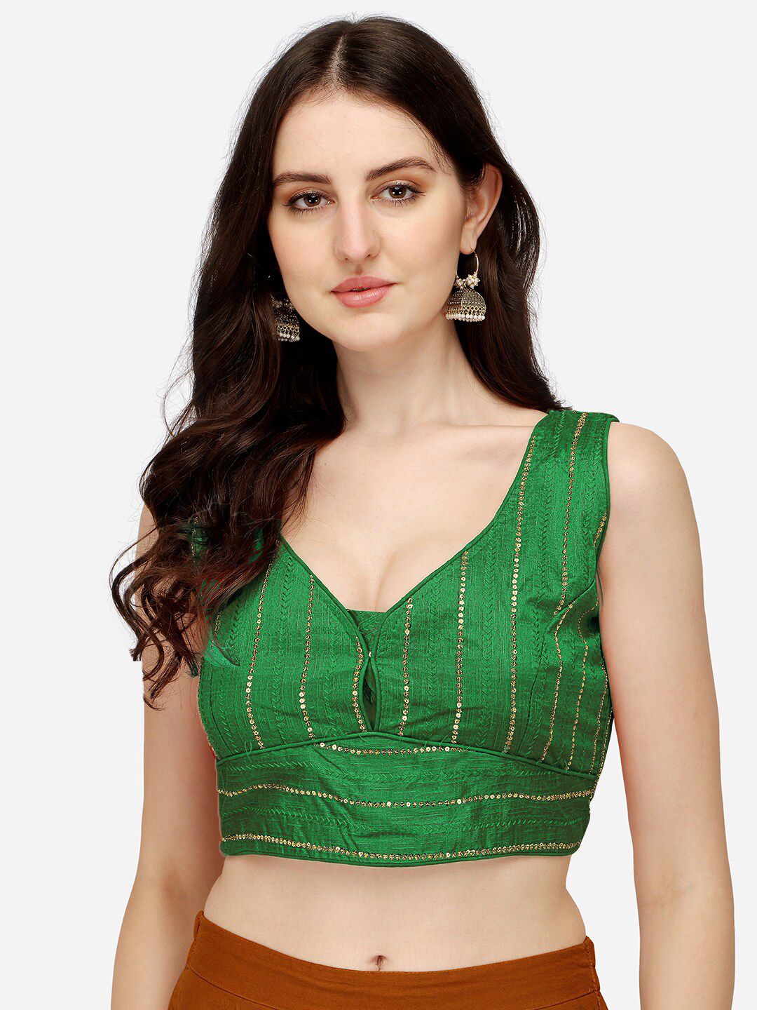 Sumaira Women's Tex Green Embroidered Saree Blouse Price in India