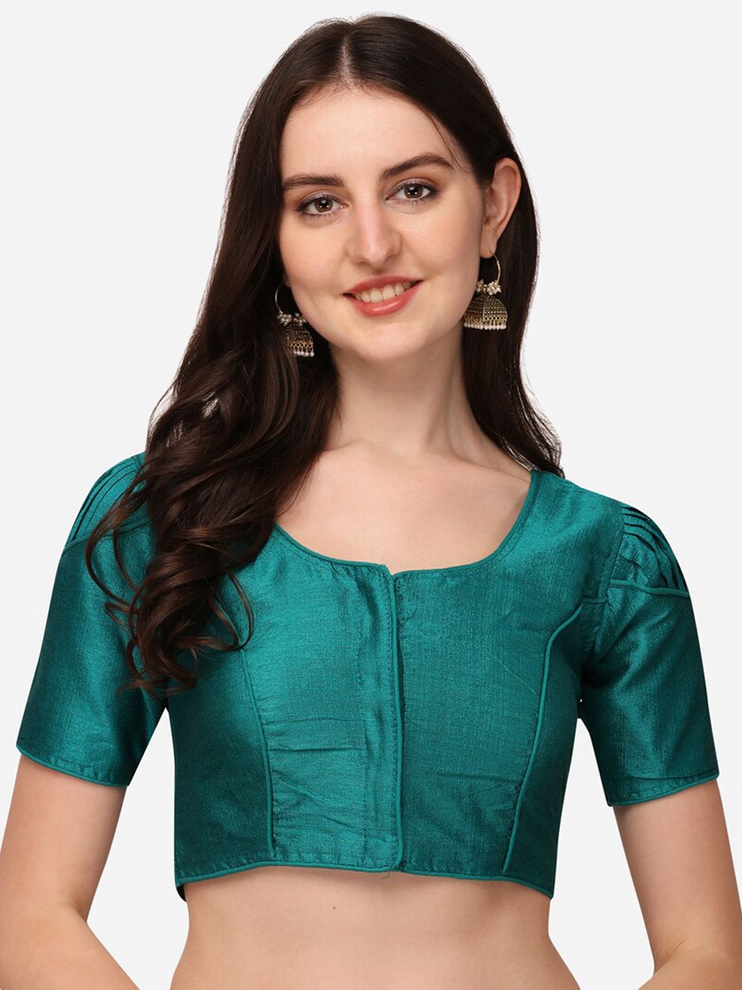 Sumaira Tex Women Teal Blue Solid Saree Blouse Price in India