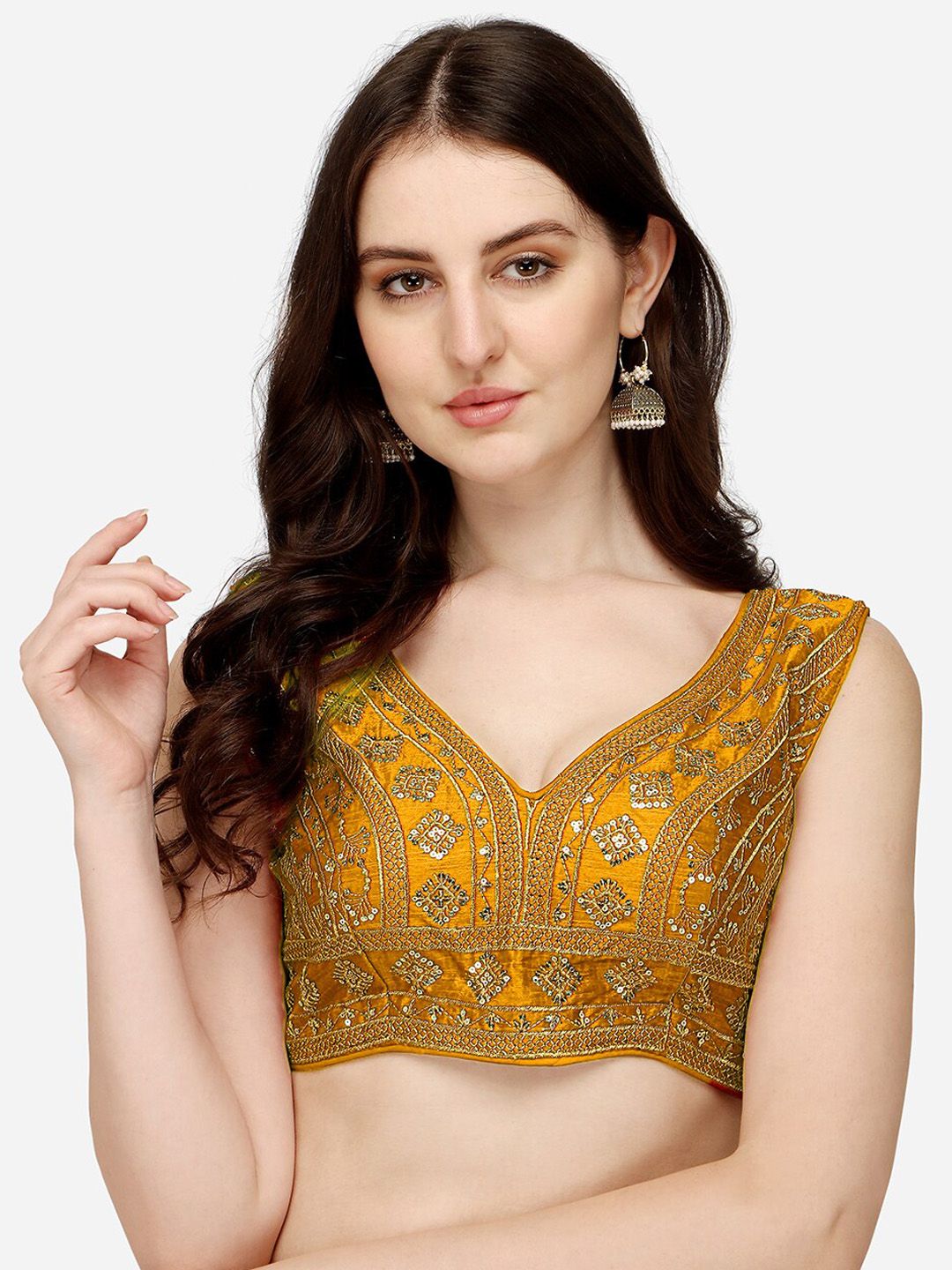 Sumaira Tex Women Yellow Embroidered Silk Saree Blouse Price in India