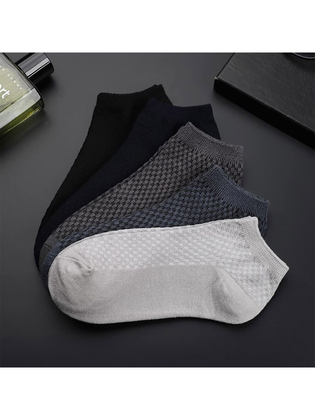 YOUSTYLO Pack Of 5 Grey & Blue Self Design Ankle Length Socks Price in India