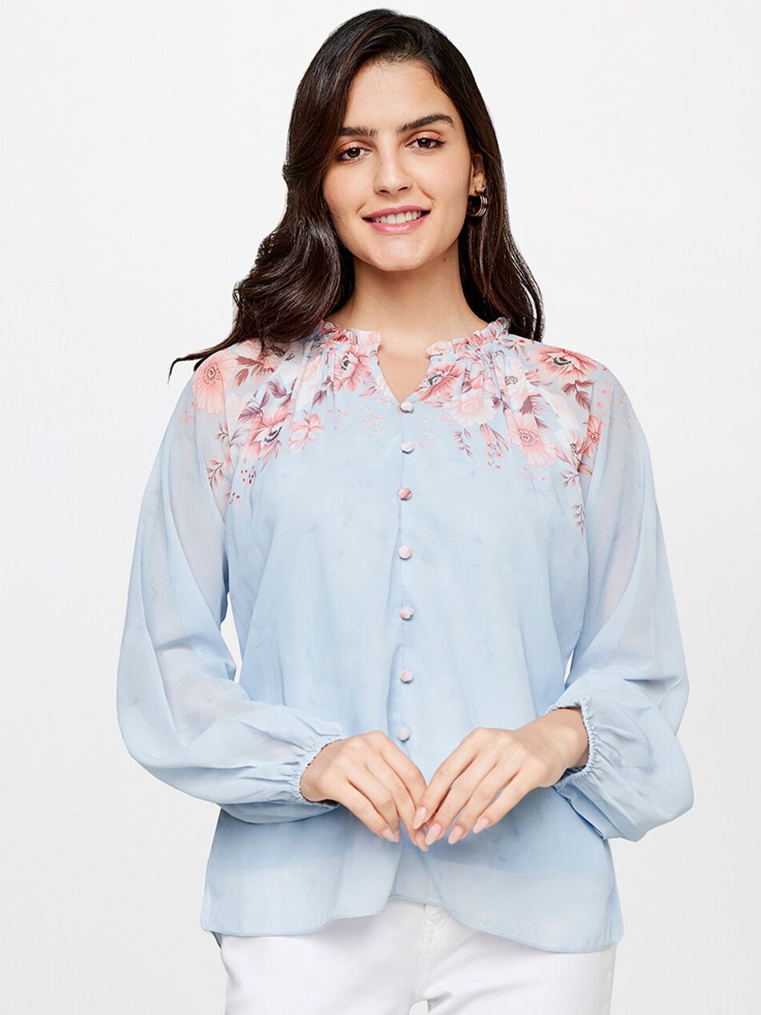 AND Women Blue Floral Top Price in India