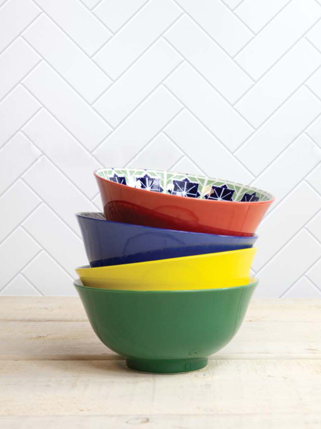 KitchenCraft Red & Blue Pack of 4  Ceramic Glossy Bowls Price in India