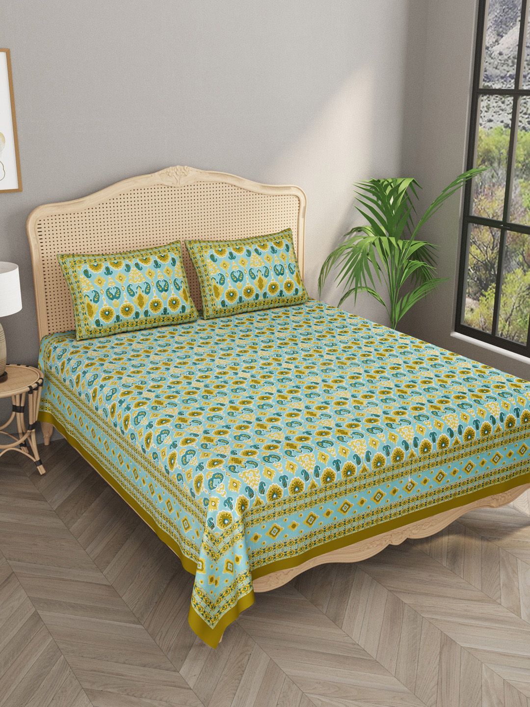 Gulaab Jaipur Unisex Blue Bedsheets Price in India