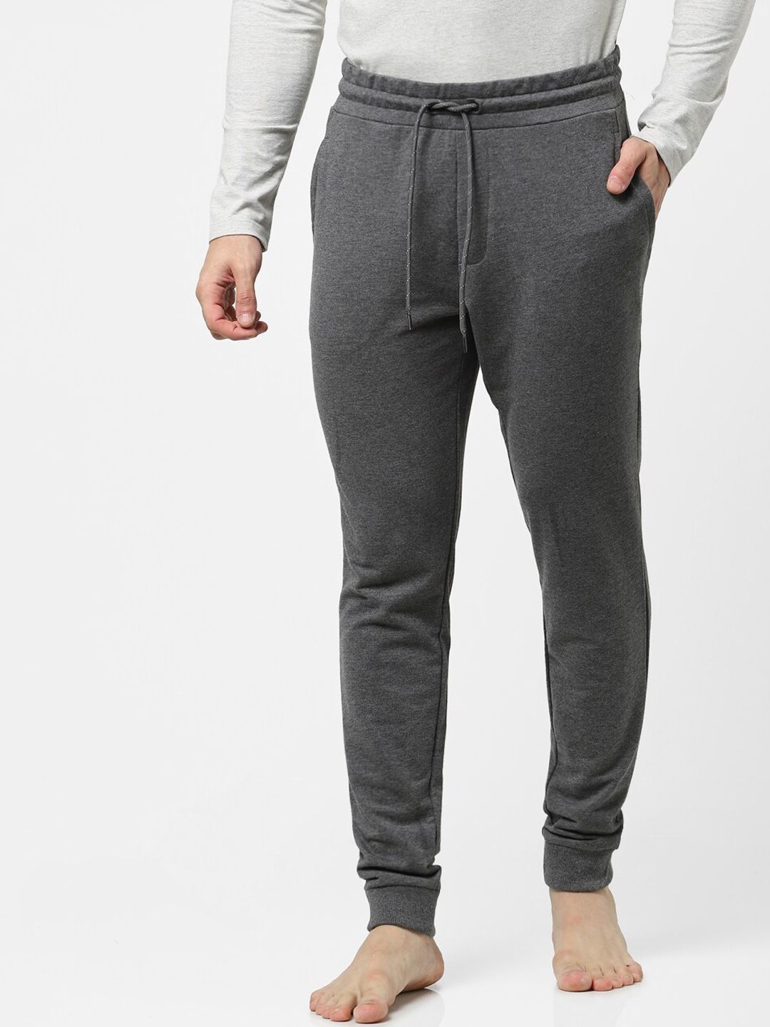 Jack & Jones Men Grey Melange Solid Lounge Pants