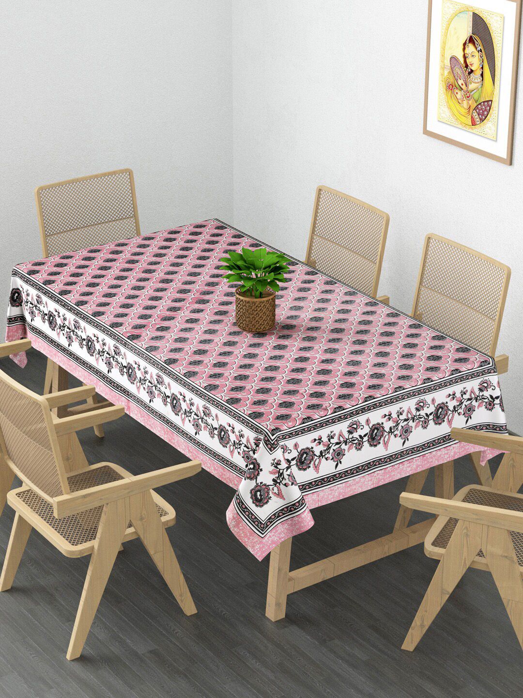 Gulaab Jaipur Pink Floral Printed Pure-Cotton 6-Seater Table Covers Price in India