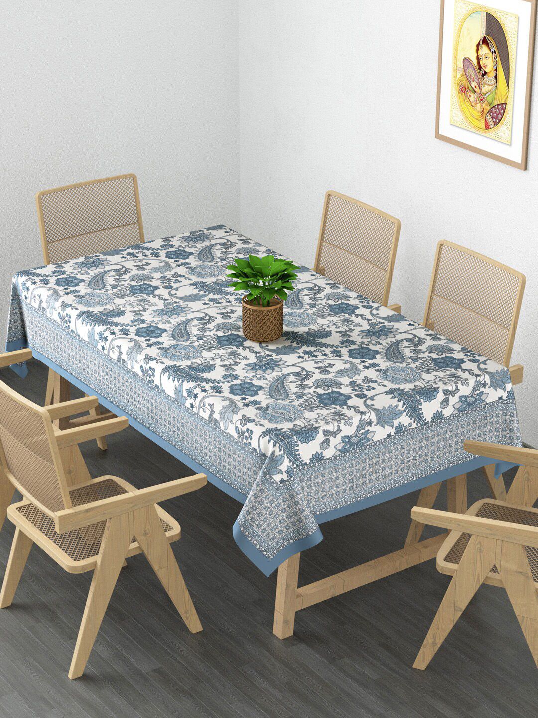 Gulaab Jaipur White & Blue Printed Rectangle Cotton Table Covers Price in India