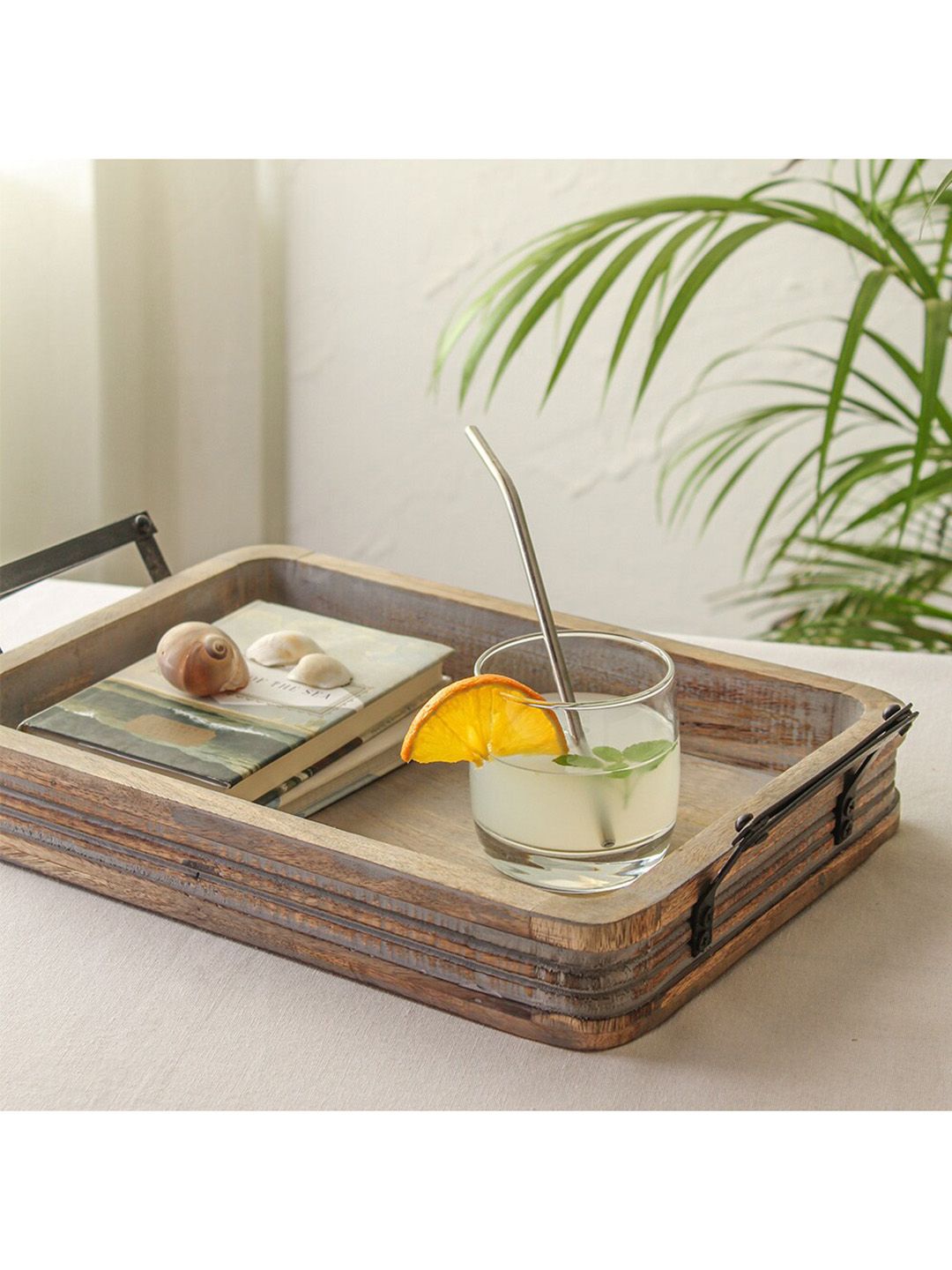 House This Brown Solid Wooden Tray Price in India