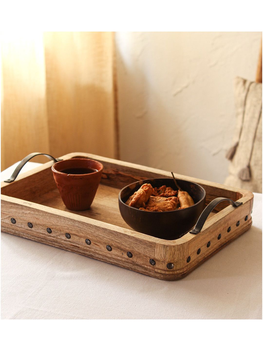 House This Beige Solid Wooden Tray Price in India