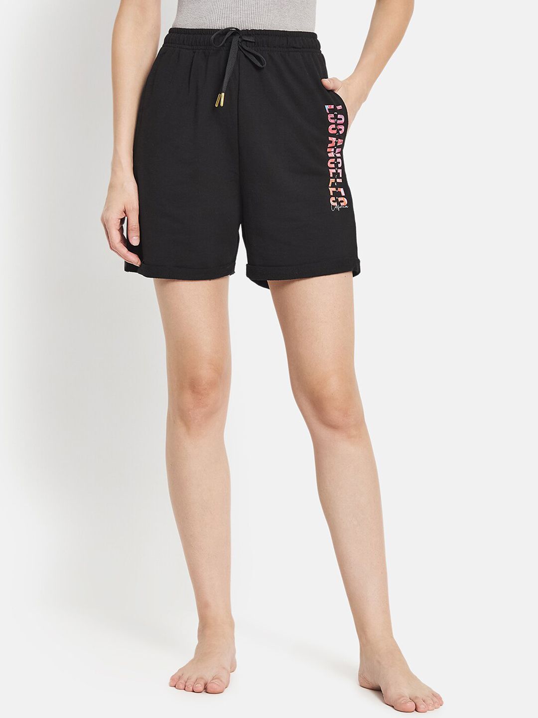 METTLE Women Black Solid Lounge Shorts Price in India