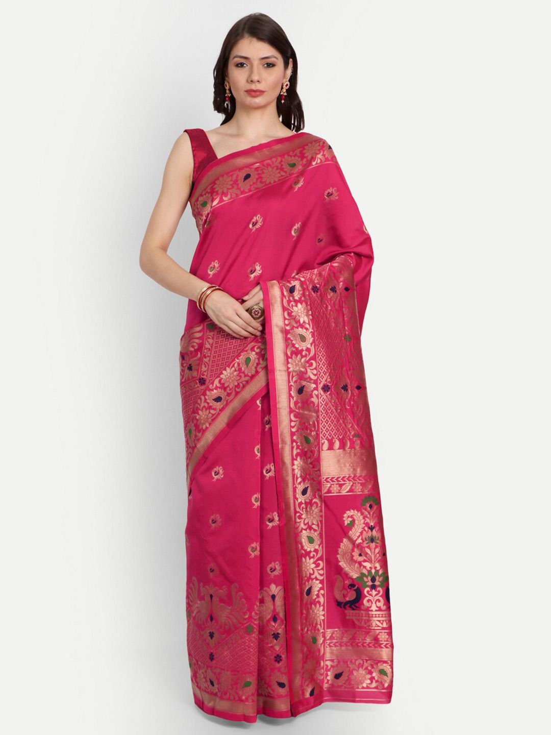 kasee Red & Gold-Toned Woven Design Zari Silk Blend Saree Price in India