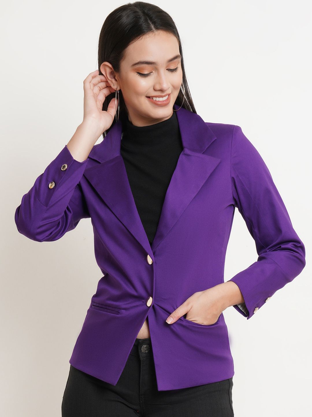 Purple State Women Violet Solid Single-Breasted Slim-Fit Casual Blazer Price in India