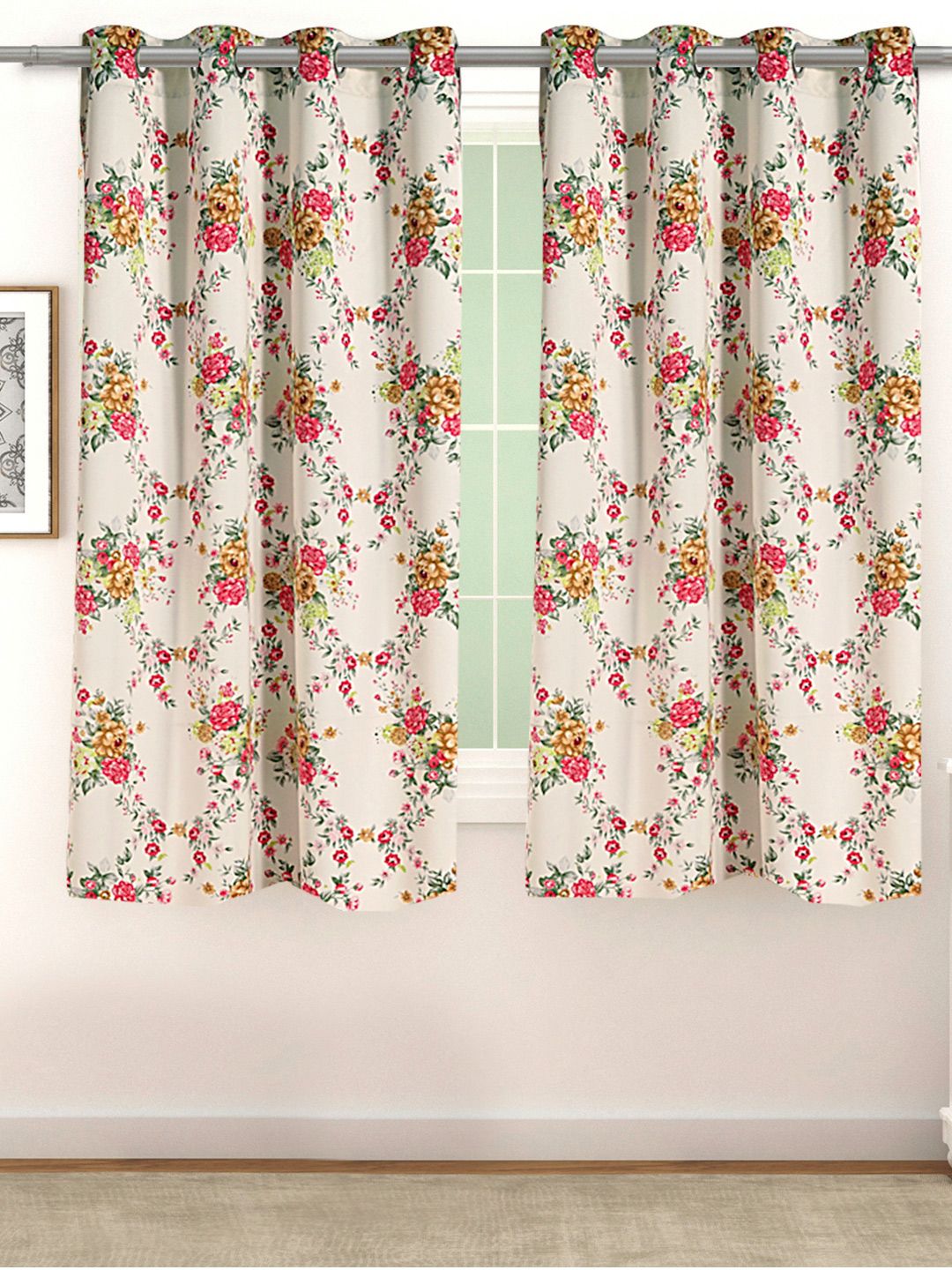 SWAYAM Beige & Red Floral Black Out Window Curtain Price in India