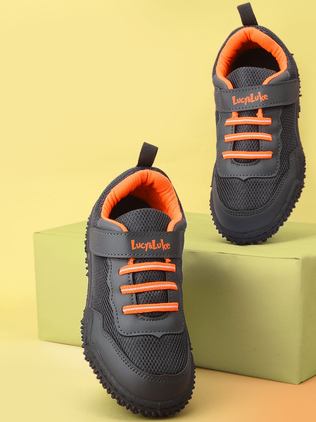 Liberty Liberty Boys Grey & Orange Solid Casual Sneakers