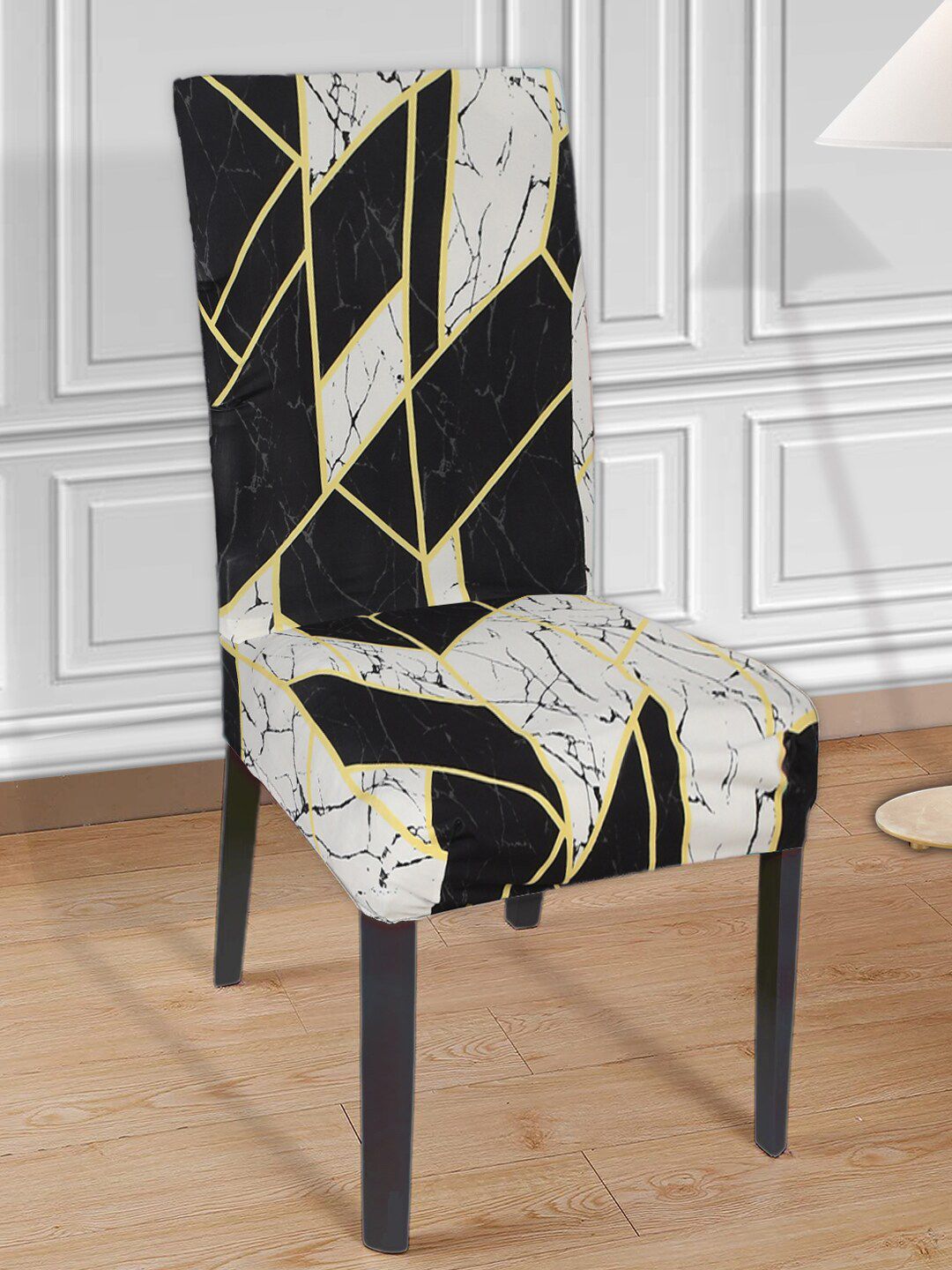 Kuber Industries Set Of 4 Black & White Printed Chair Cover Price in India