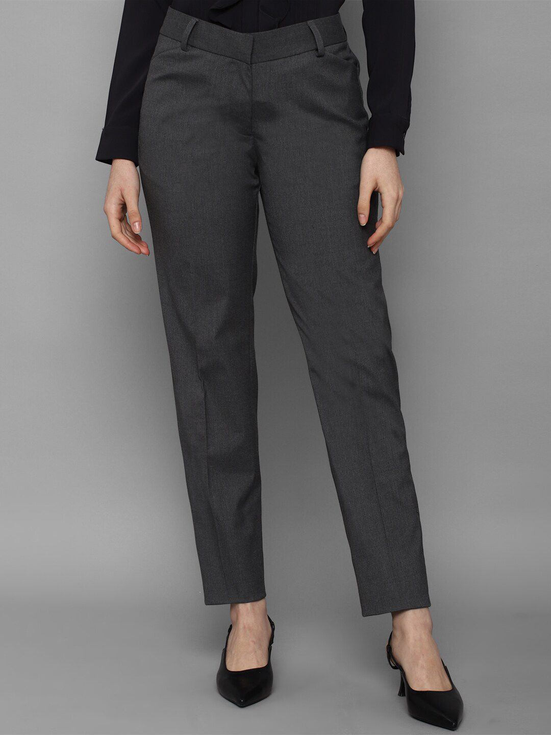 Allen Solly Woman Women Grey Solid Formal Trousers Price in India