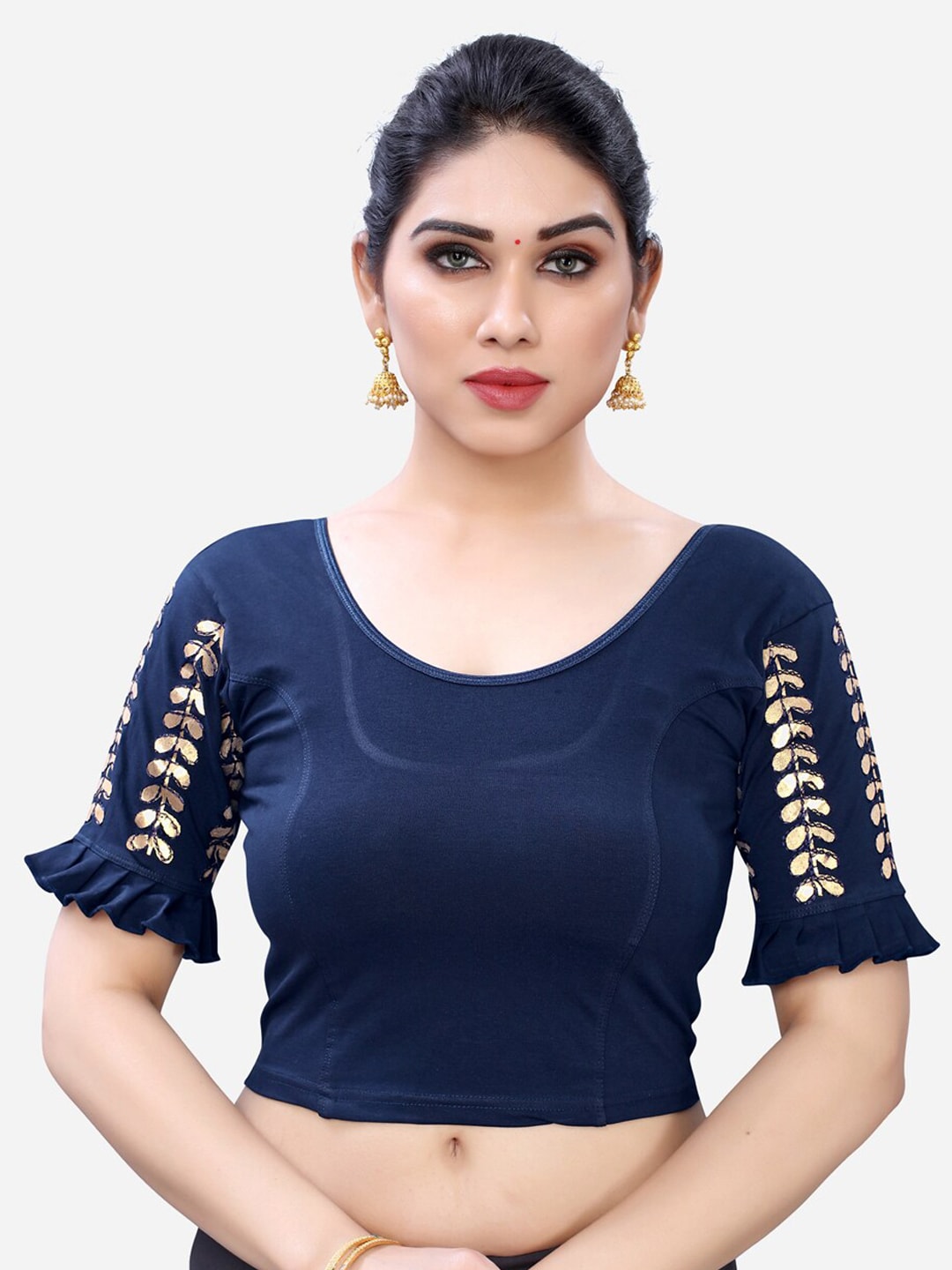 SIRIL Navy Blue Embroidered Saree Blouse Price in India
