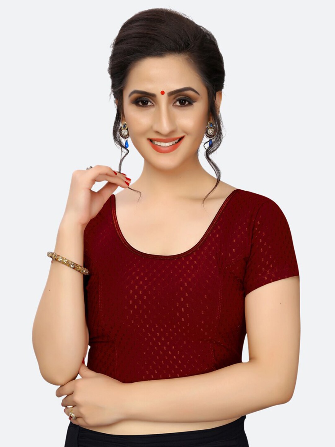 SIRIL Maroon Cotton Embellished Saree Blouse Price in India