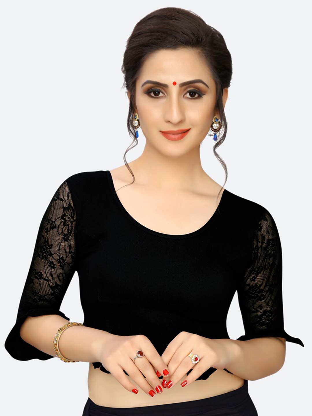 SIRIL Women Black Cotton Lycra Stitched Blouse Price in India
