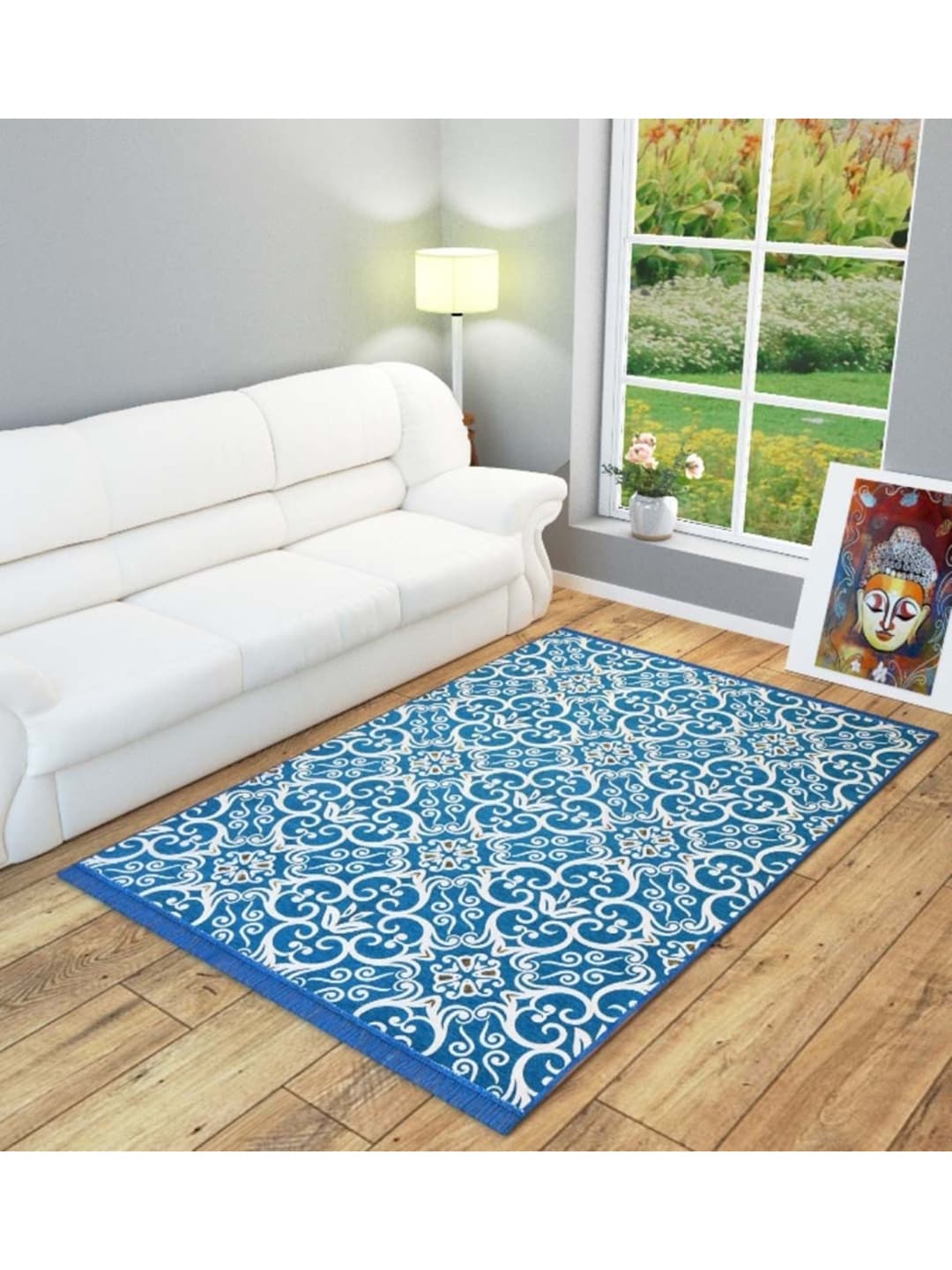 Slushy Mushy Adults Blue Floral Printed Modern Carpet Price in India