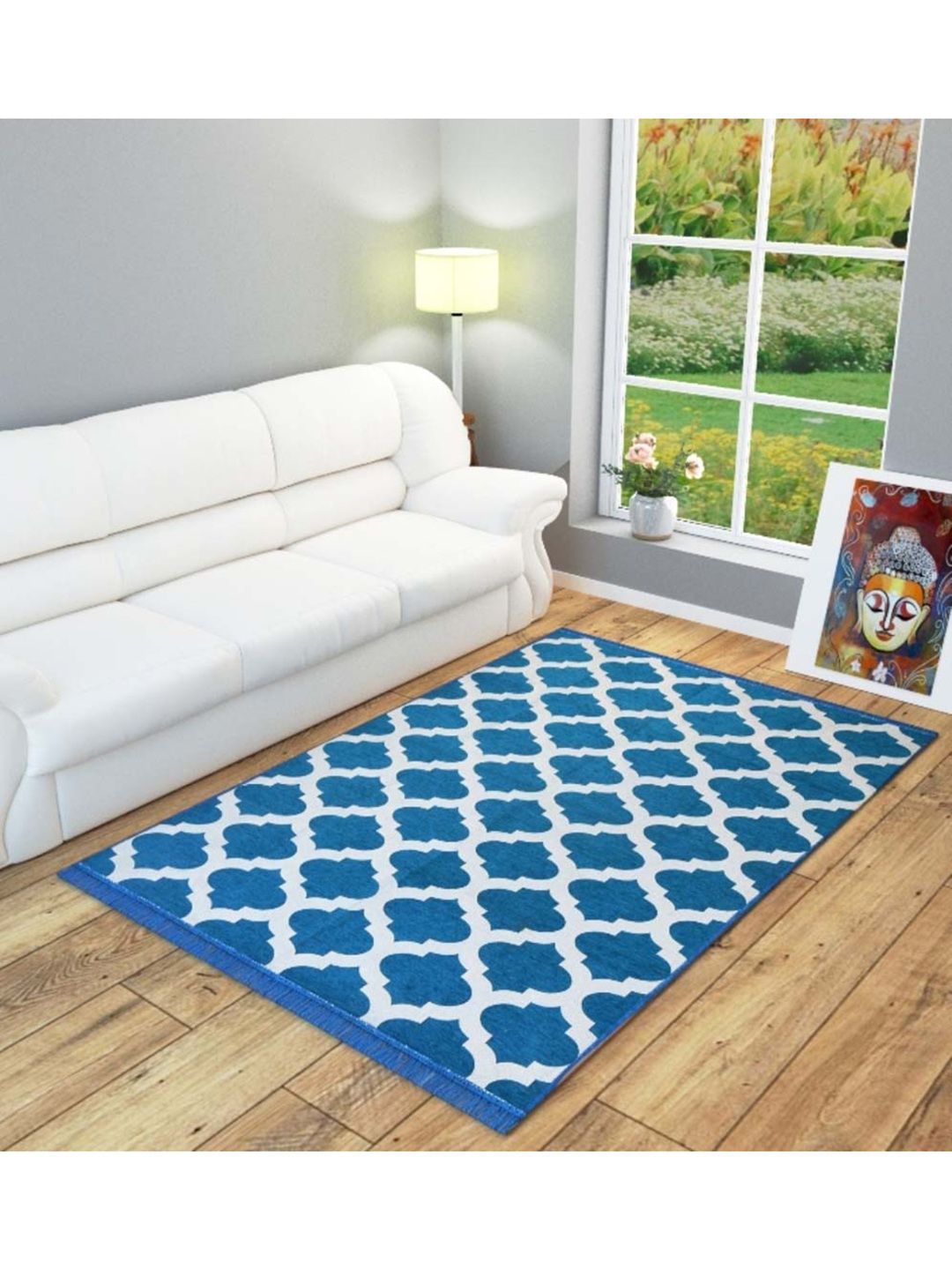 Slushy Mushy Blue & White Geometric Printed Carpets Price in India