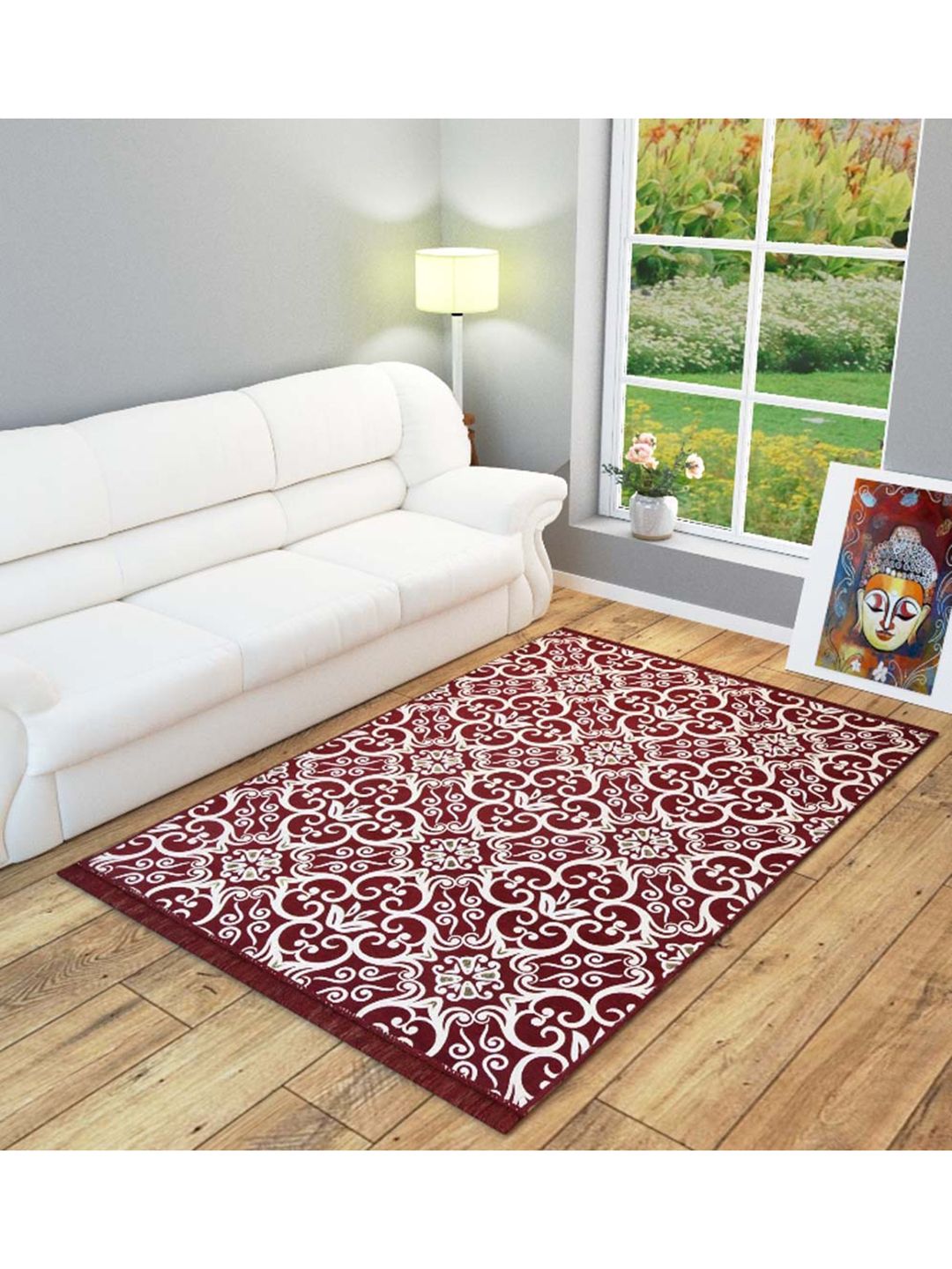 Slushy Mushy Maroon Abstract Printed Modern Carpet Price in India