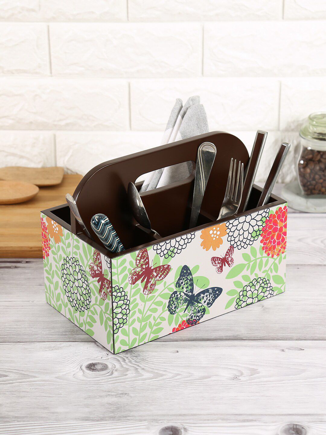 India Circus by Krsnaa Mehta Beige & Green Printed Cutlery Holder Price in India