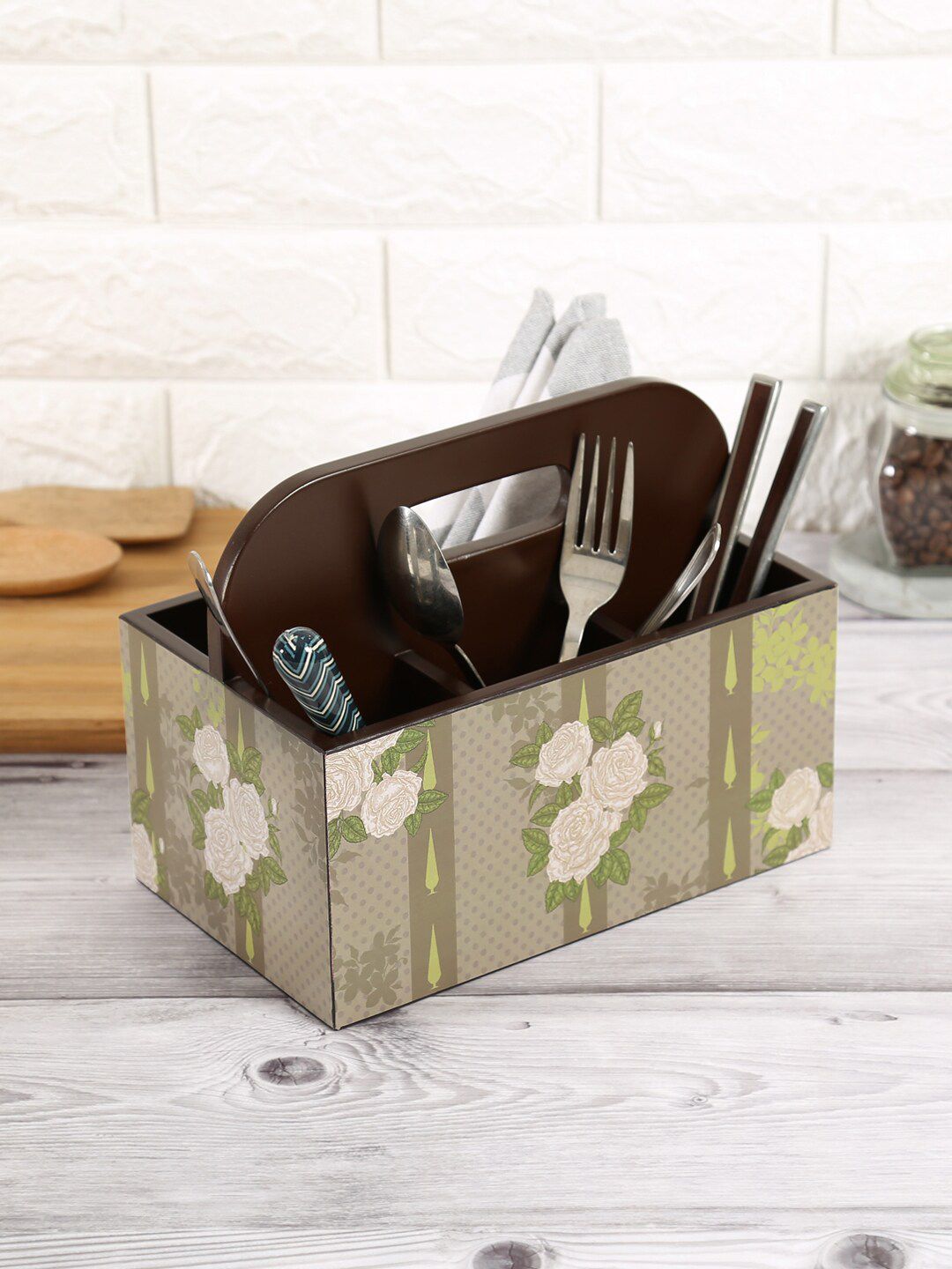 India Circus by Krsnaa Mehta Beige Printed Rose Alba s Tenor Cutlery Holder Price in India