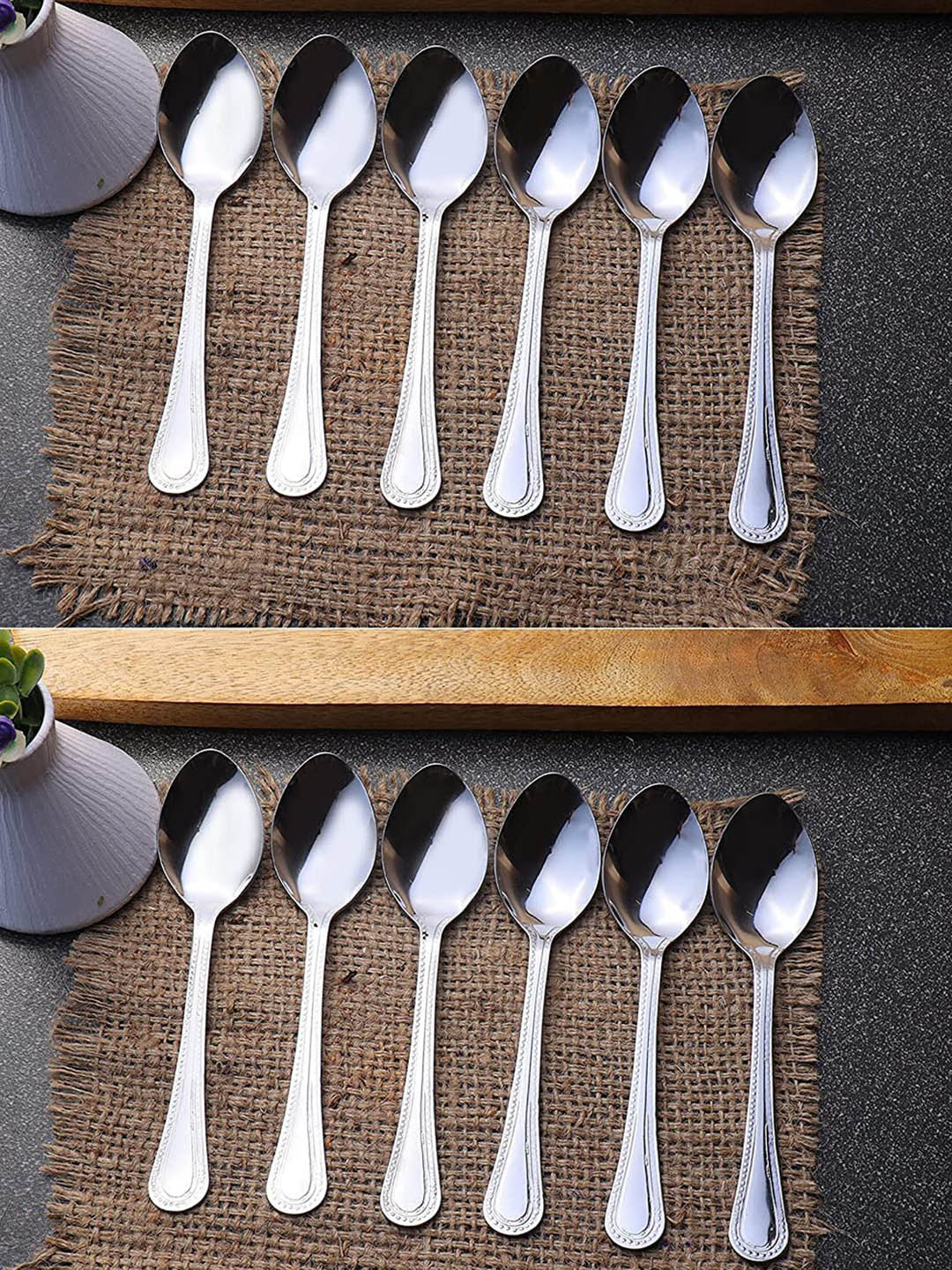 ZEVORA Set Of 12 Silver-Toned Spoon & Fork With Cutlery Holder Price in India