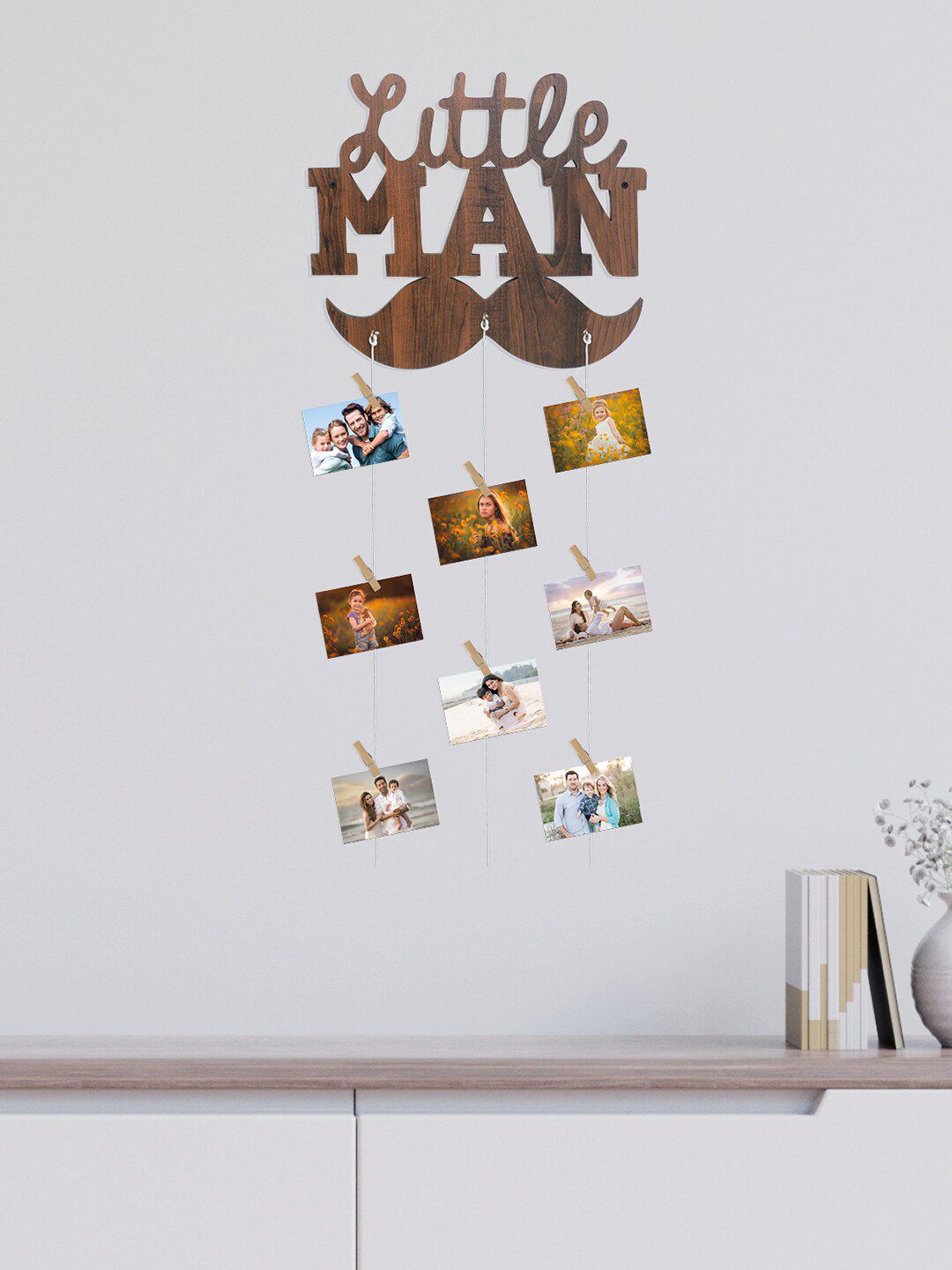 RANDOM Wooden Little Man Rope 8-Picture Hanging Photo Frame Price in India