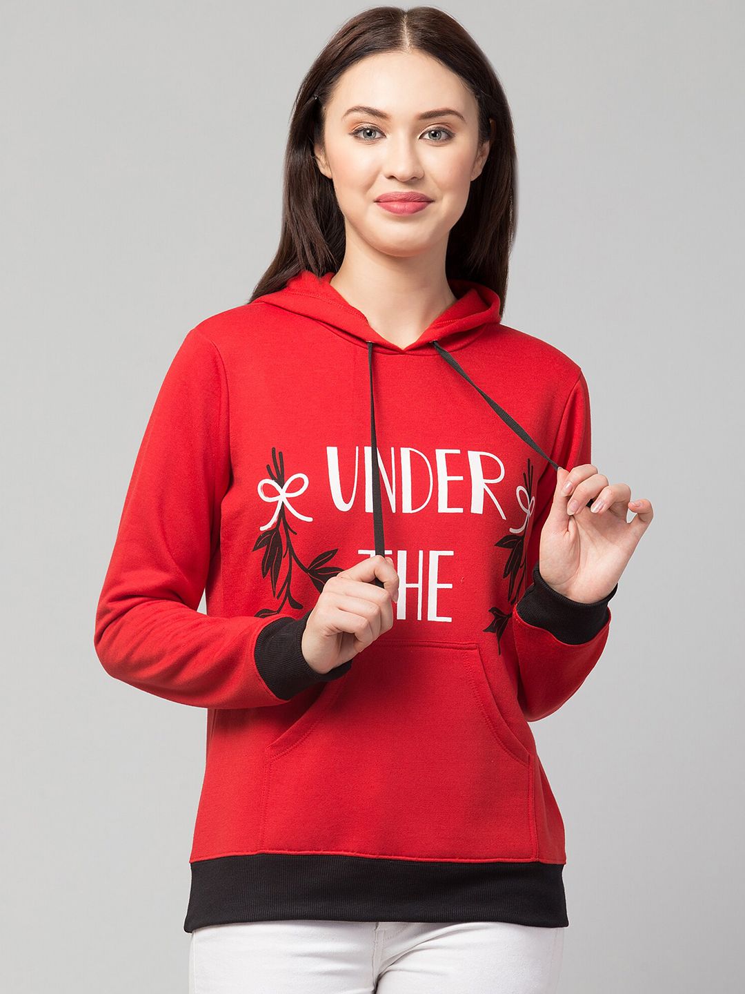 Kushi Flyer Women Red Printed Hooded Sweatshirt Price in India