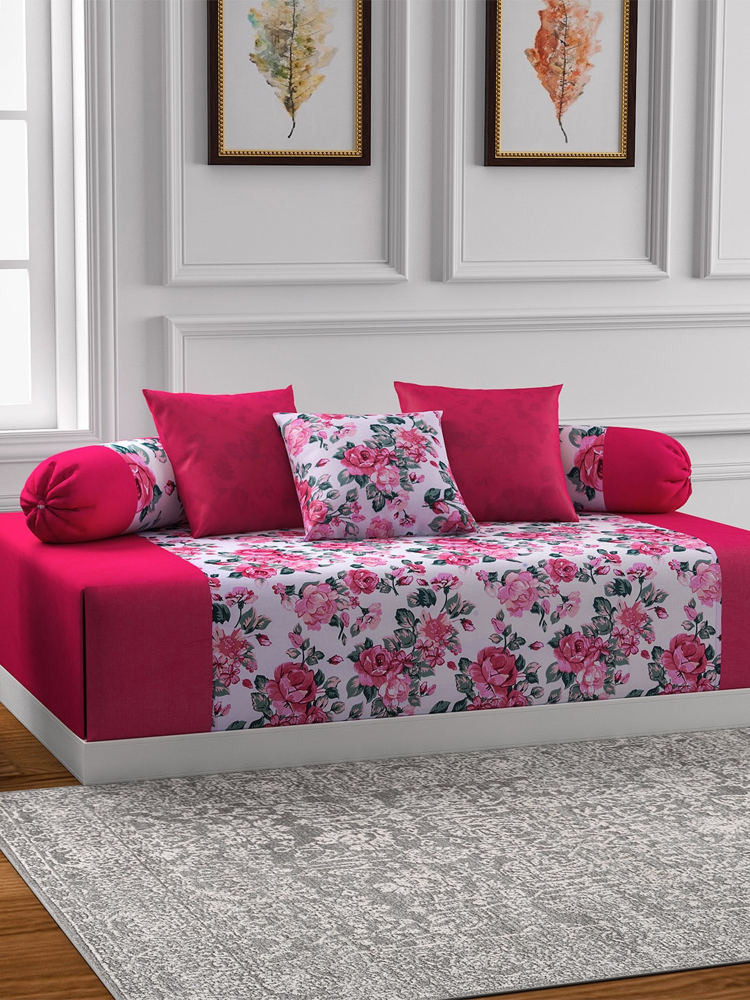 SWAYAM Pink & Magenta Floral Print Diwan Set Price in India