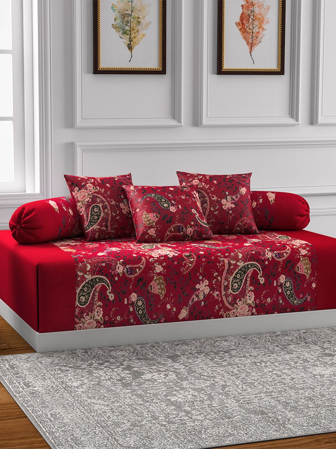 Swayam Shades of Paradise Set of 6 Paisley Print Cotton Diwan Set