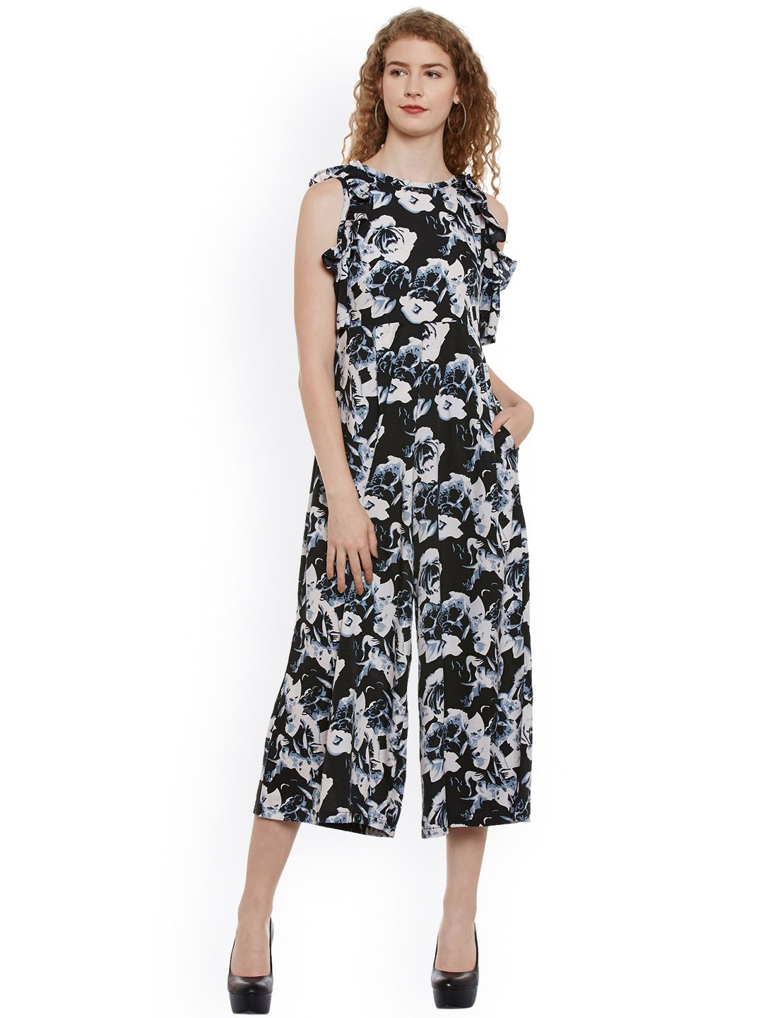 Belle Fille Black & White Printed Jumpsuit Price in India