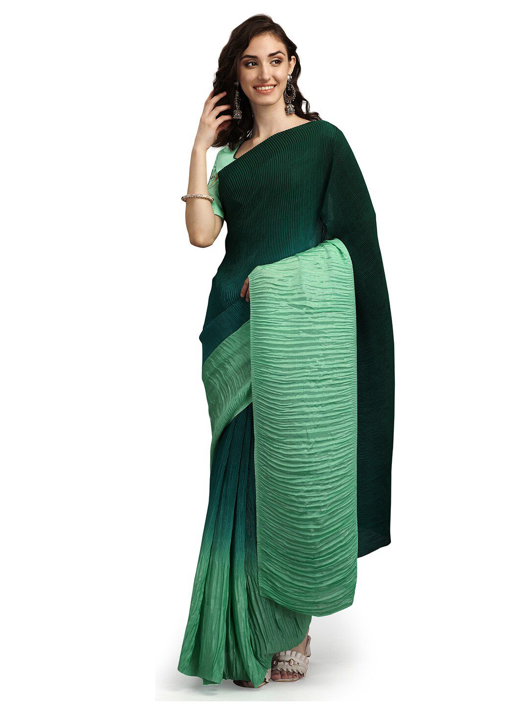 Pisara Green Silk Blend Saree Price in India