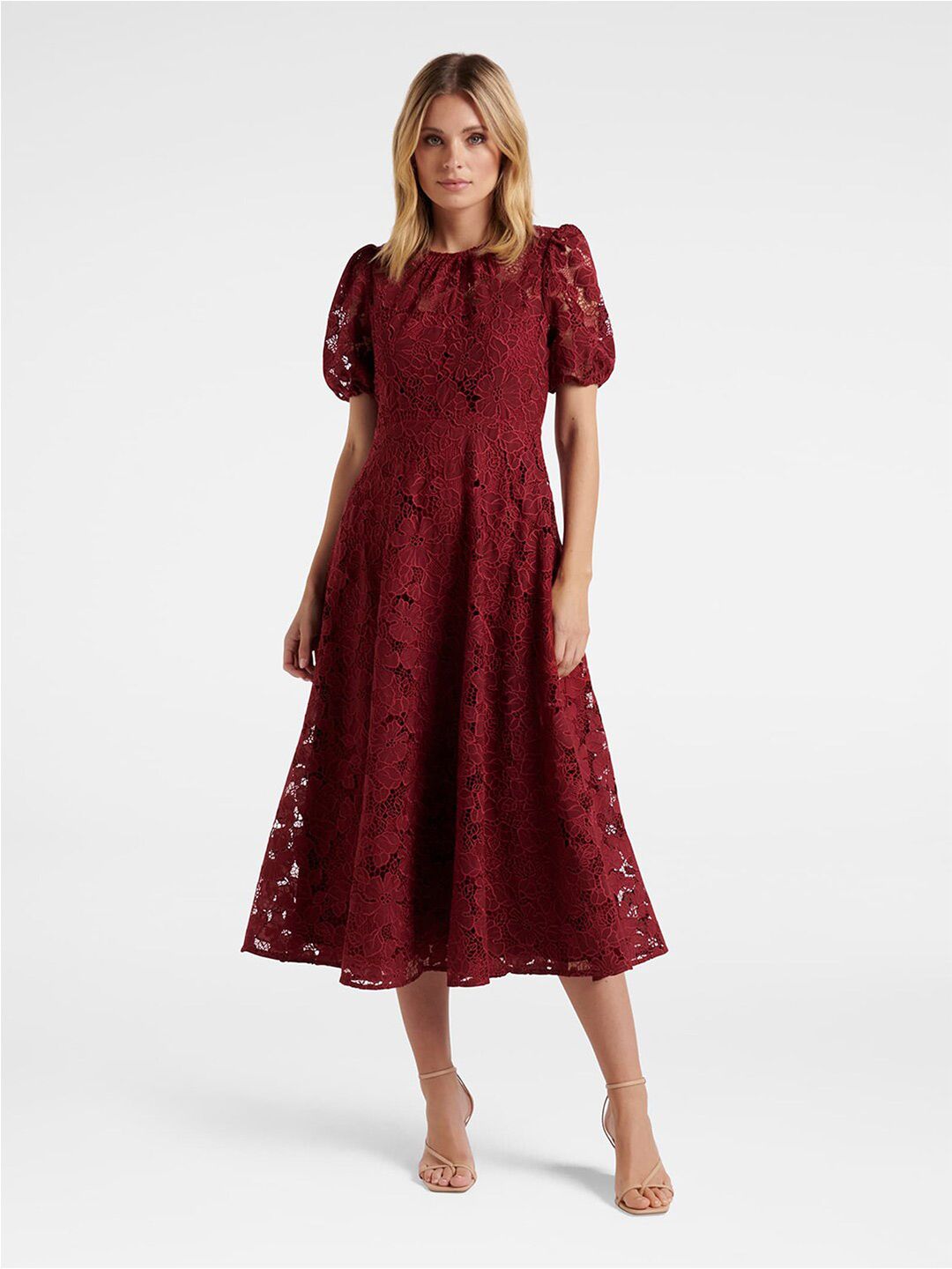 Forever New Women Maroon Lace Midi Dress Price in India