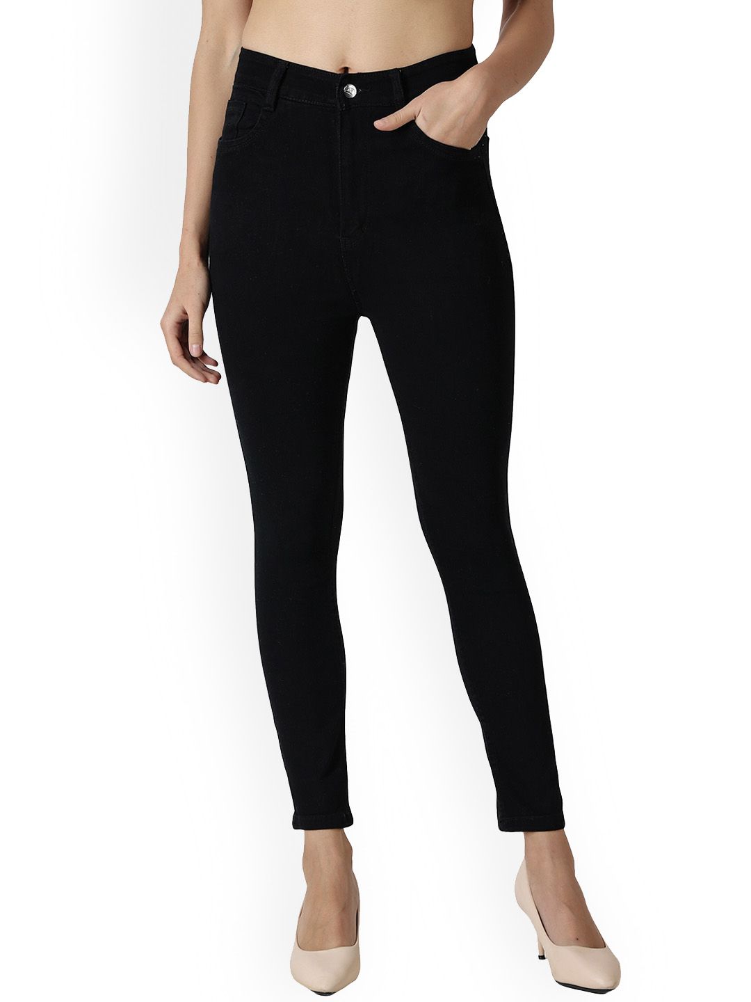 POMPOUS Women Black Slim Fit High-Rise Stretchable Jeans Price in India