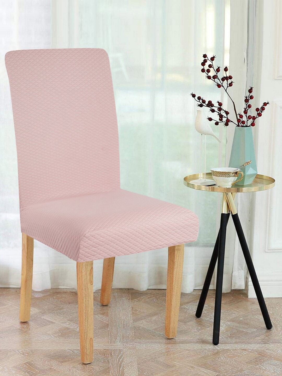 HomeTown Pink Solid Quilted Chair Cover Price in India