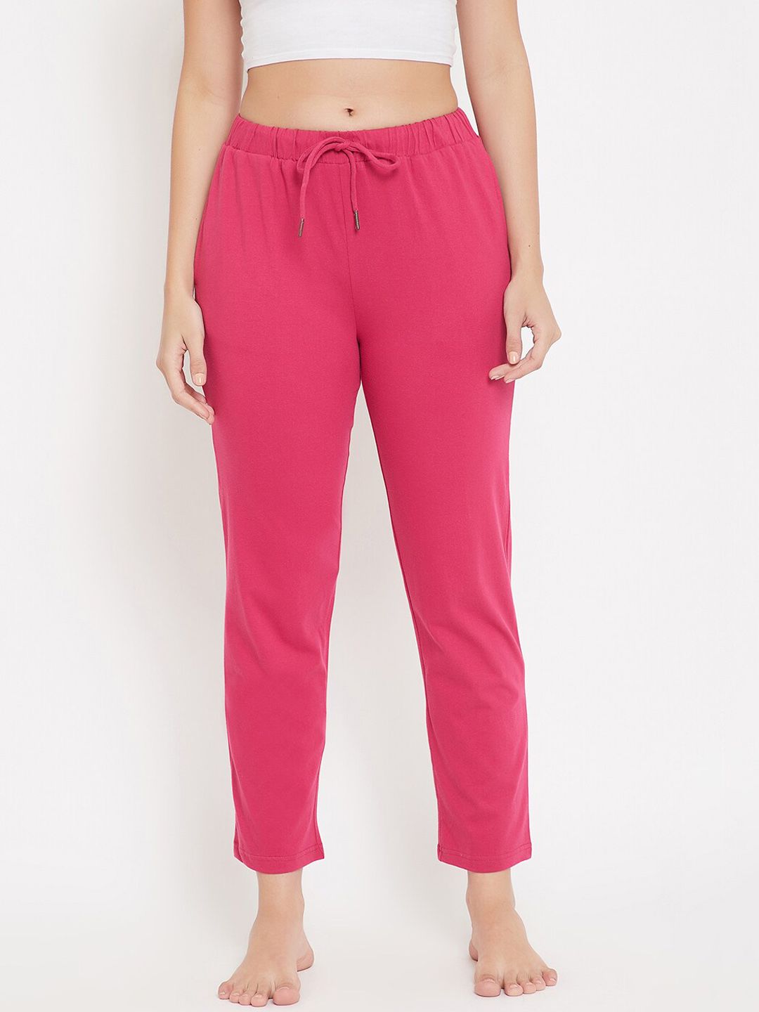 Hypernation Women Fuchsia Solid Cotton Lounge Pants Price in India